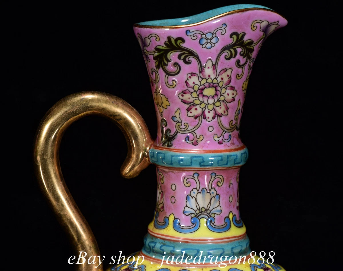 8" Yongzheng Marked Enamel Porcelain Gilt Flower Leaf Pattern Wine Tea Pot | eBay