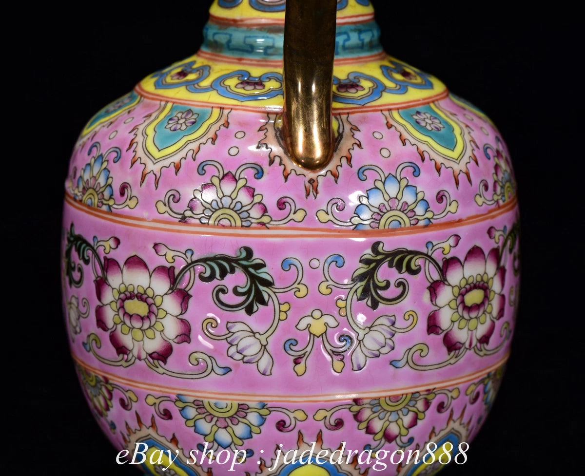 8" Yongzheng Marked Enamel Porcelain Gilt Flower Leaf Pattern Wine Tea Pot | eBay
