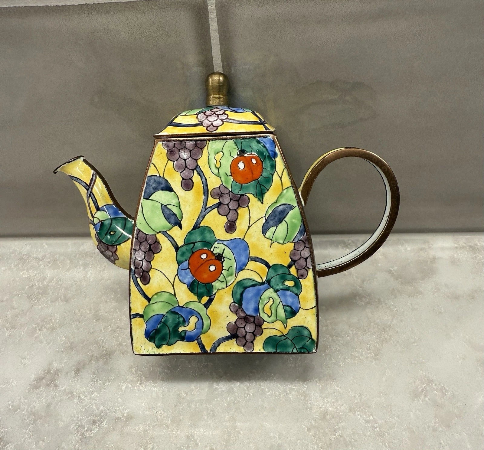 Kelvin Chen Mini Enamel Teapot with Ladybugs and Grapes #922 Vintage 1999 | eBay