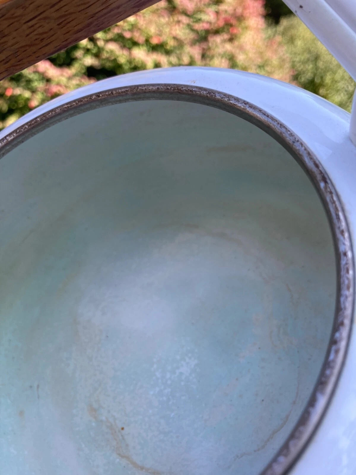 Enamel White MidCentury Tea Pot Kettle Wooden Handle & Knob Vintage | eBay