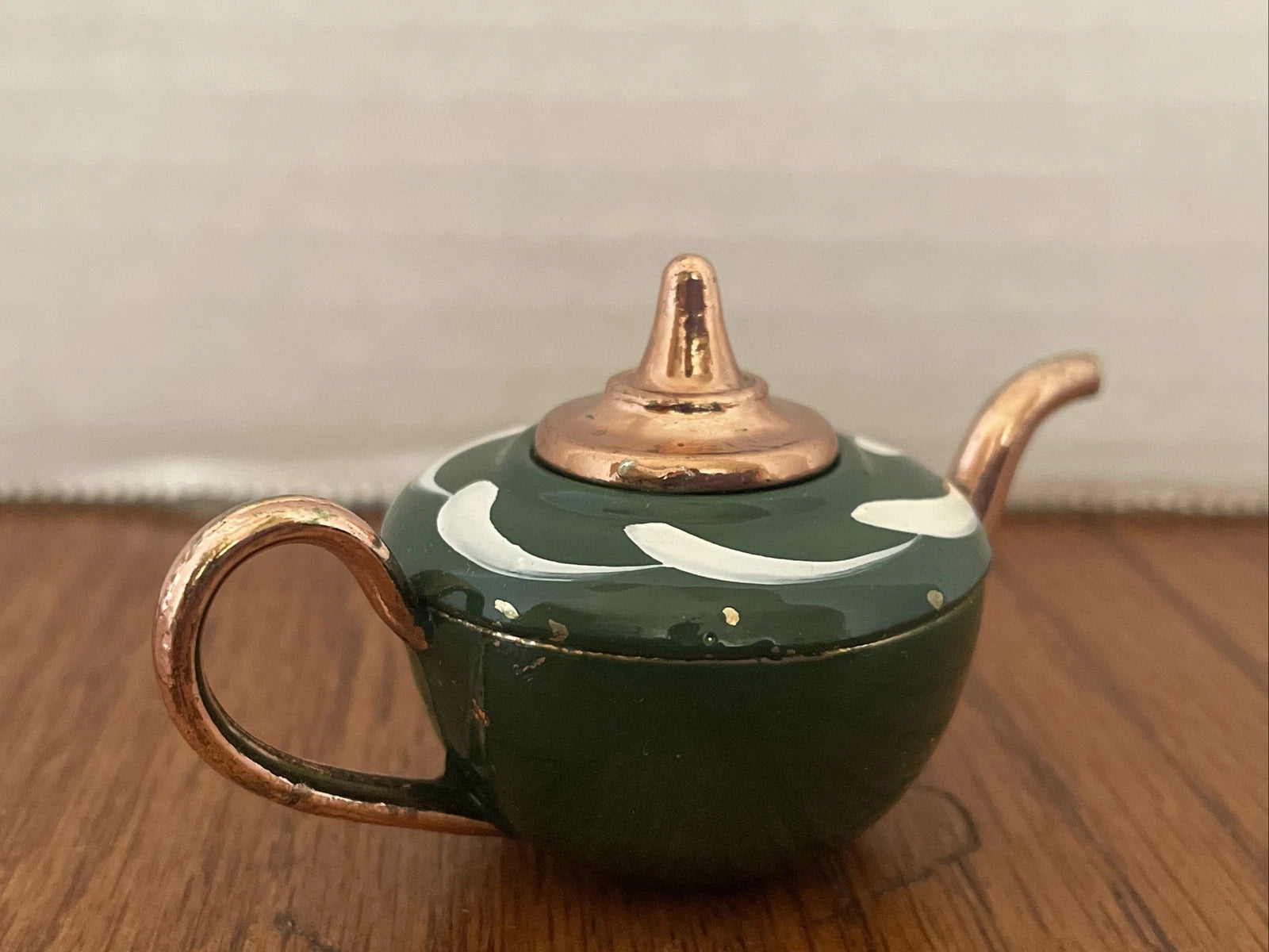 Minature Tole Enamel English Teapot Wales  Hand Painted