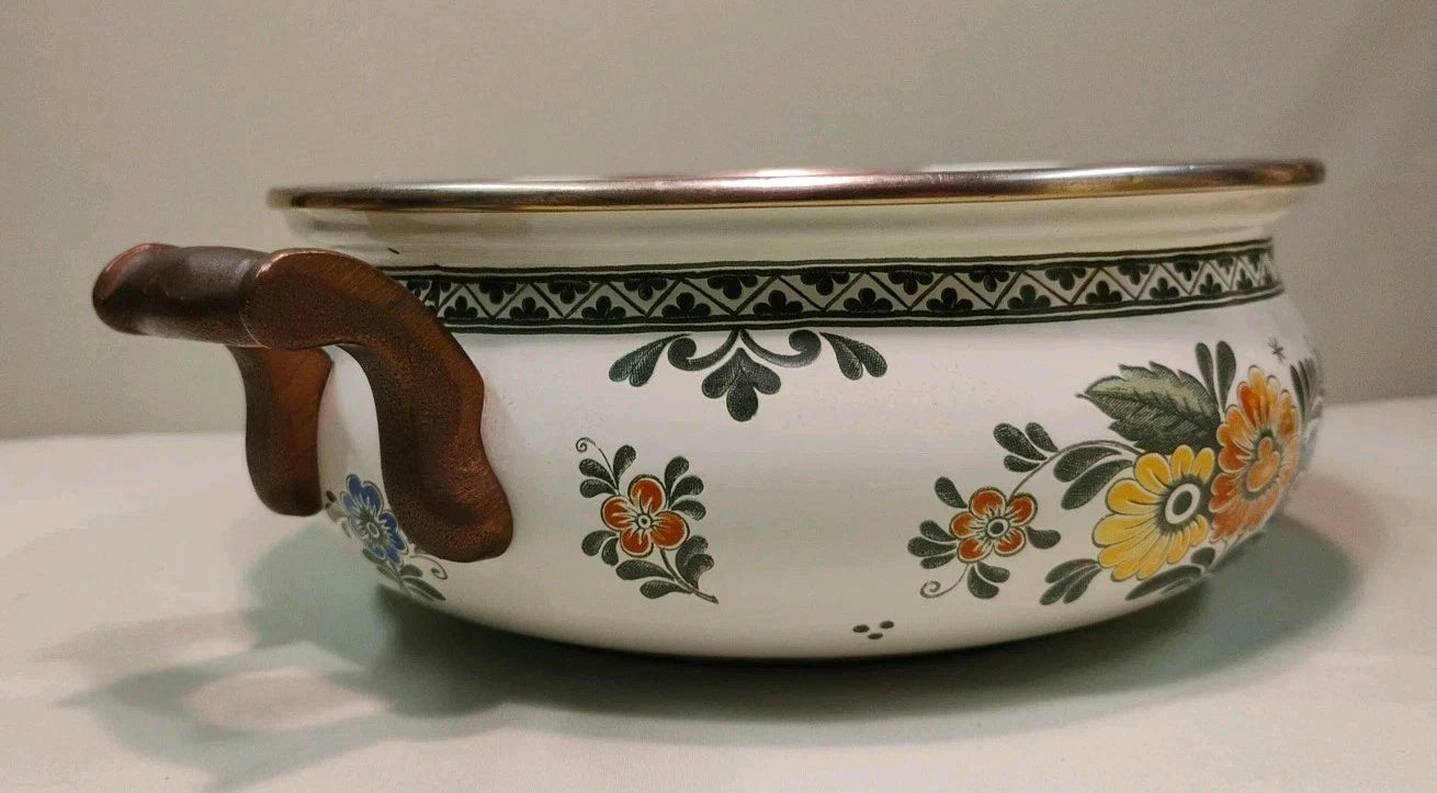 ASTA White Floral Enamelware Old Amsterdam 8.5” Dutch Oven & Teapot PRISTINE!!!