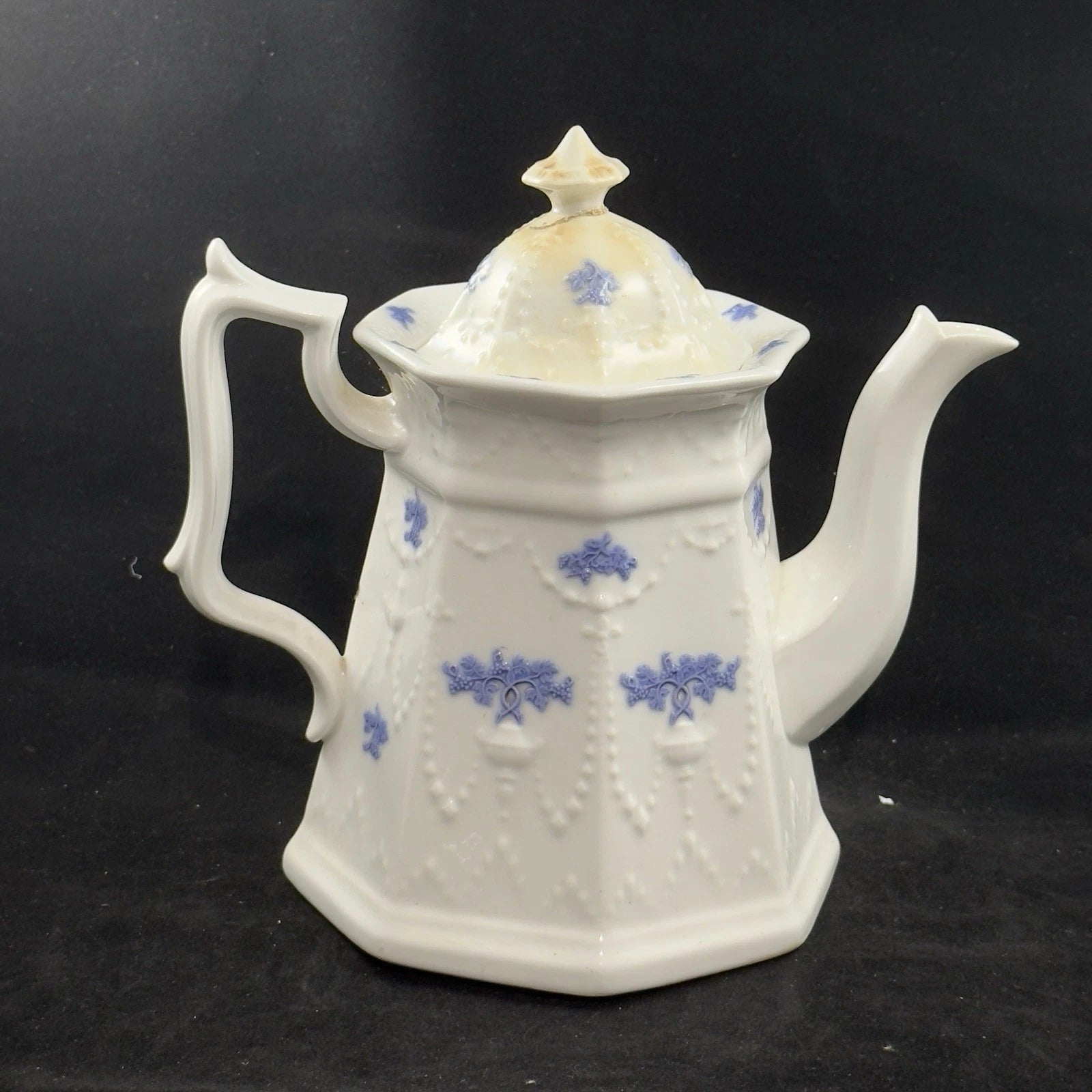 Antique Chelsea Ware Teapot with Lid Victorian Floral Enamel C1850s