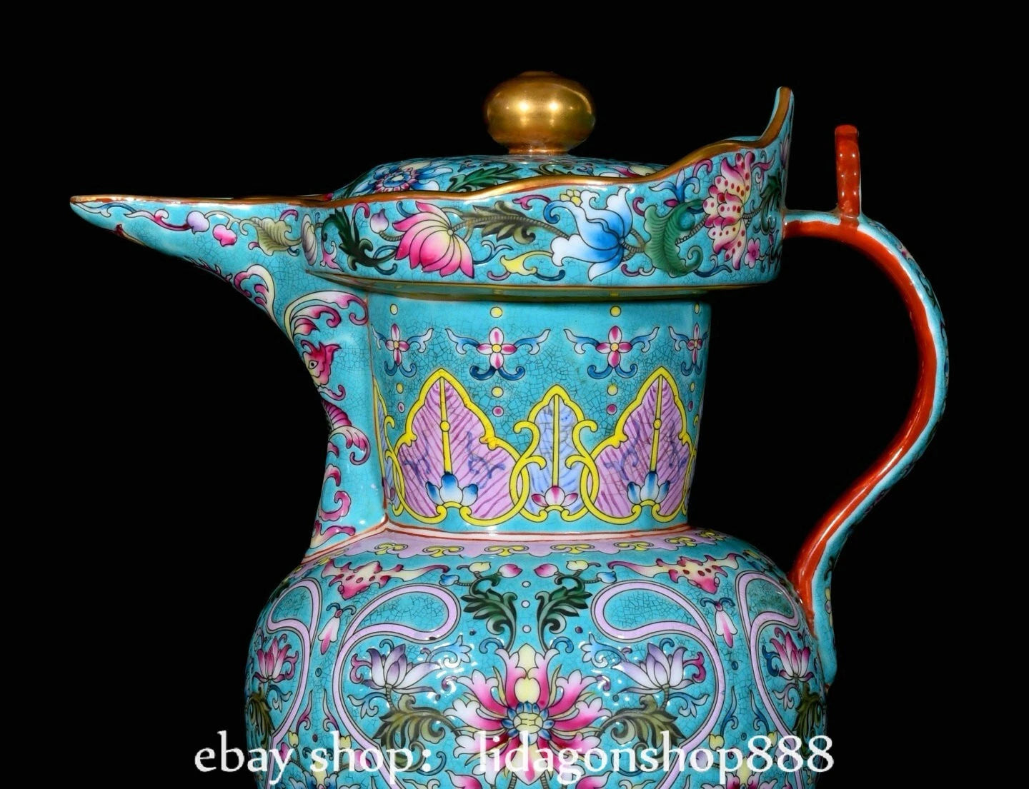 9" Yongzheng Marked Enamel Porcelain Gilt Flower Leaf Pattern Wine Tea Pot | eBay