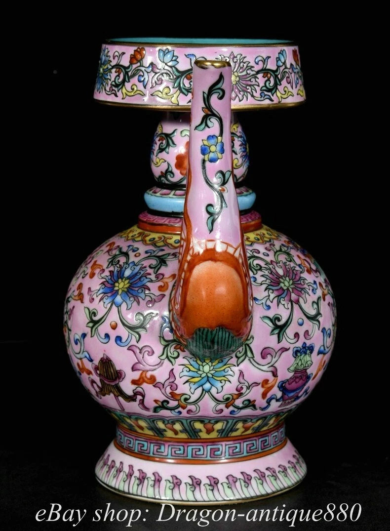 7.8" Qing Qianlong Marked Enamel Colour Porcelain Flower Wine Tea Pot Flagon