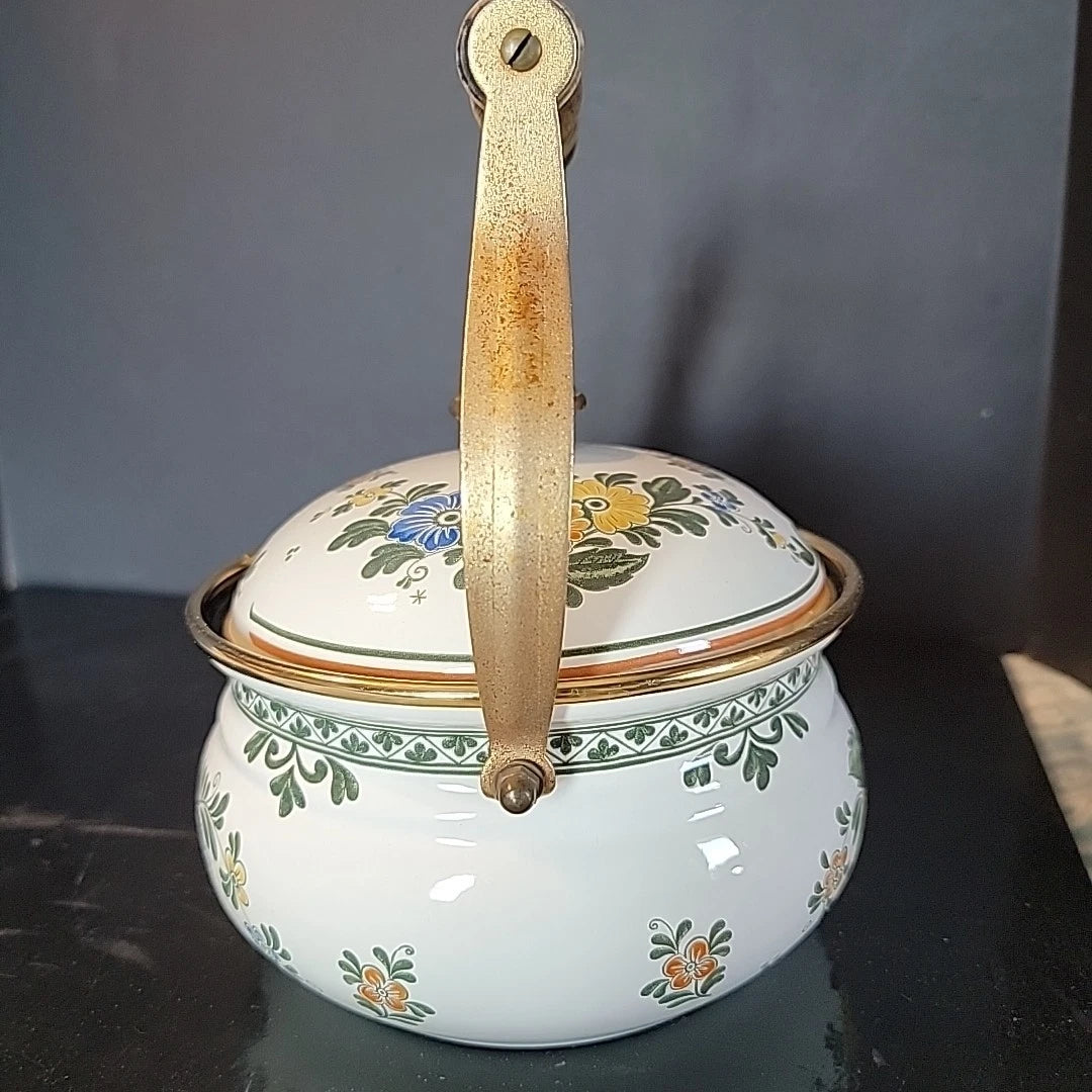 Floral Flowers enamel ware Cottage Grandma Core Asta Teapot Country Orange Blue | eBay