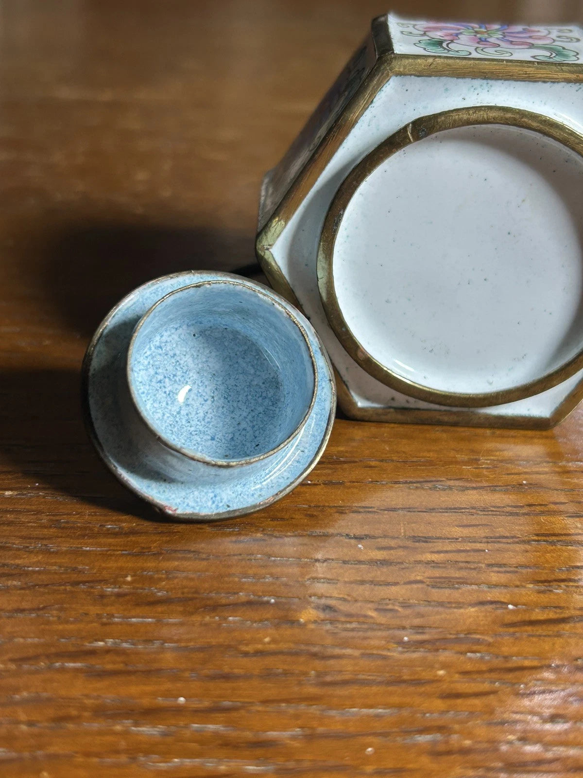 Chinemel B. Yee Enamel On Copper Miniature White Teapot W/Floral Decoration