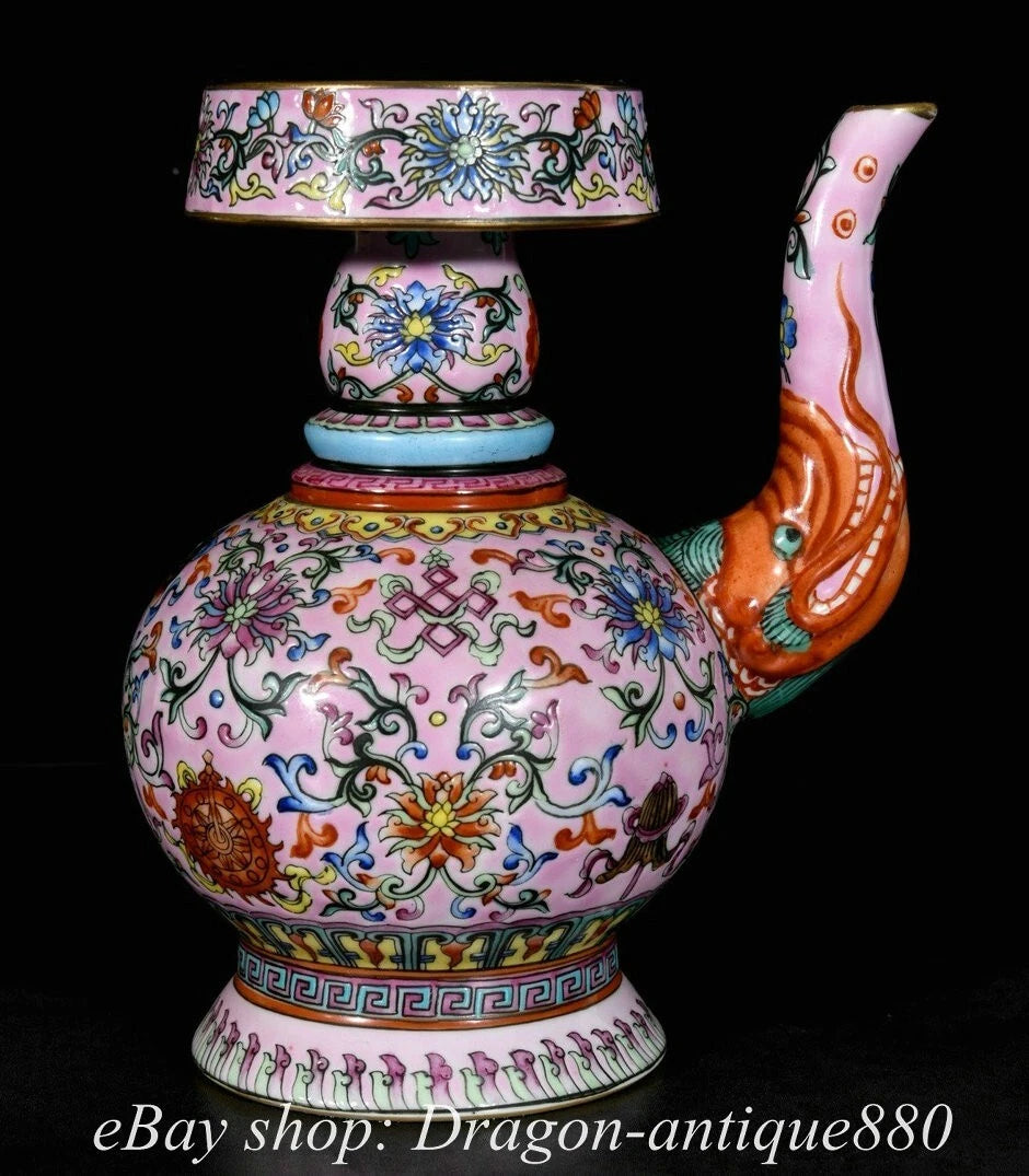 7.8" Qing Qianlong Marked Enamel Colour Porcelain Flower Wine Tea Pot Flagon
