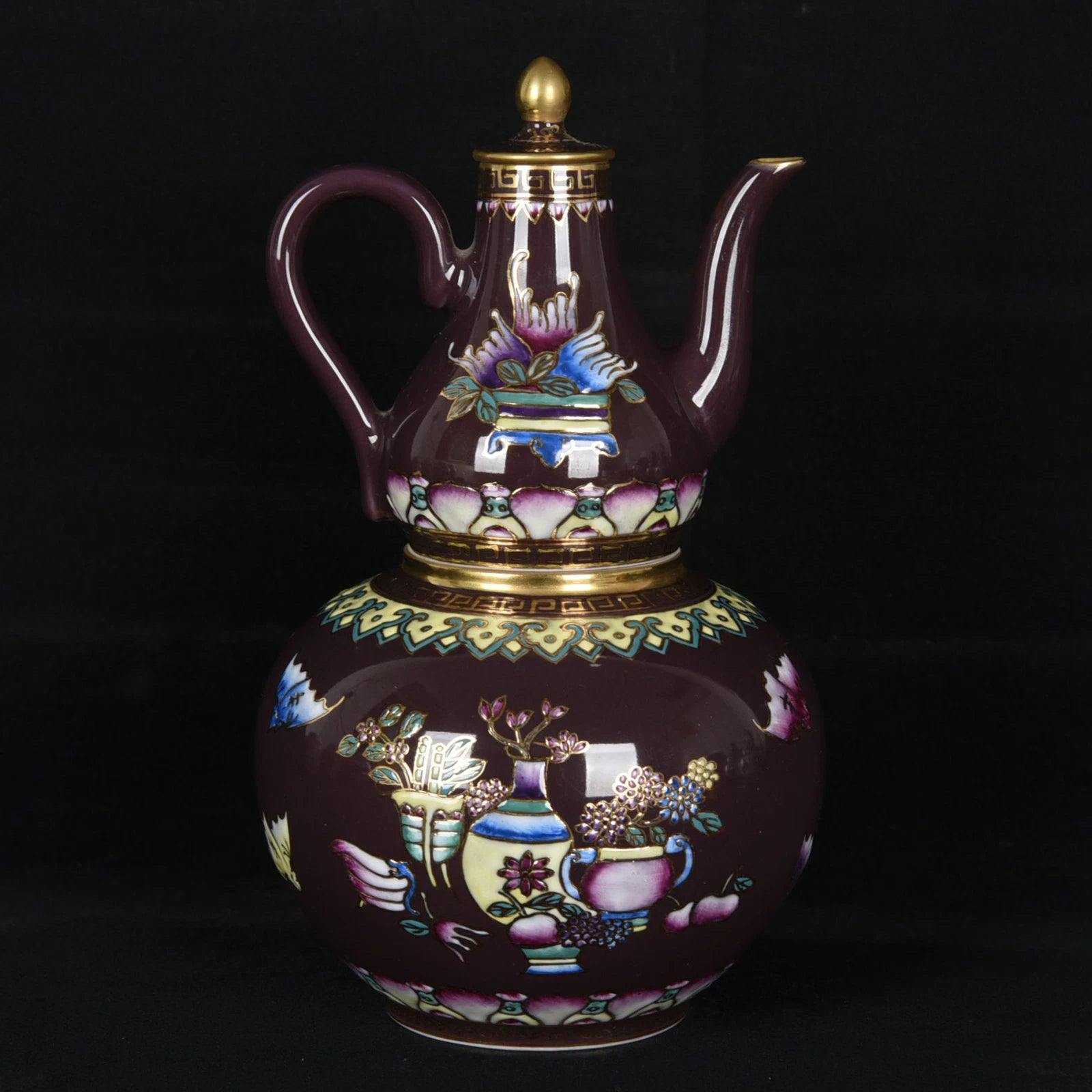 7.5"Antique dynasty Porcelain yongzheng mark colour enamels flowers gourd Teapot | eBay