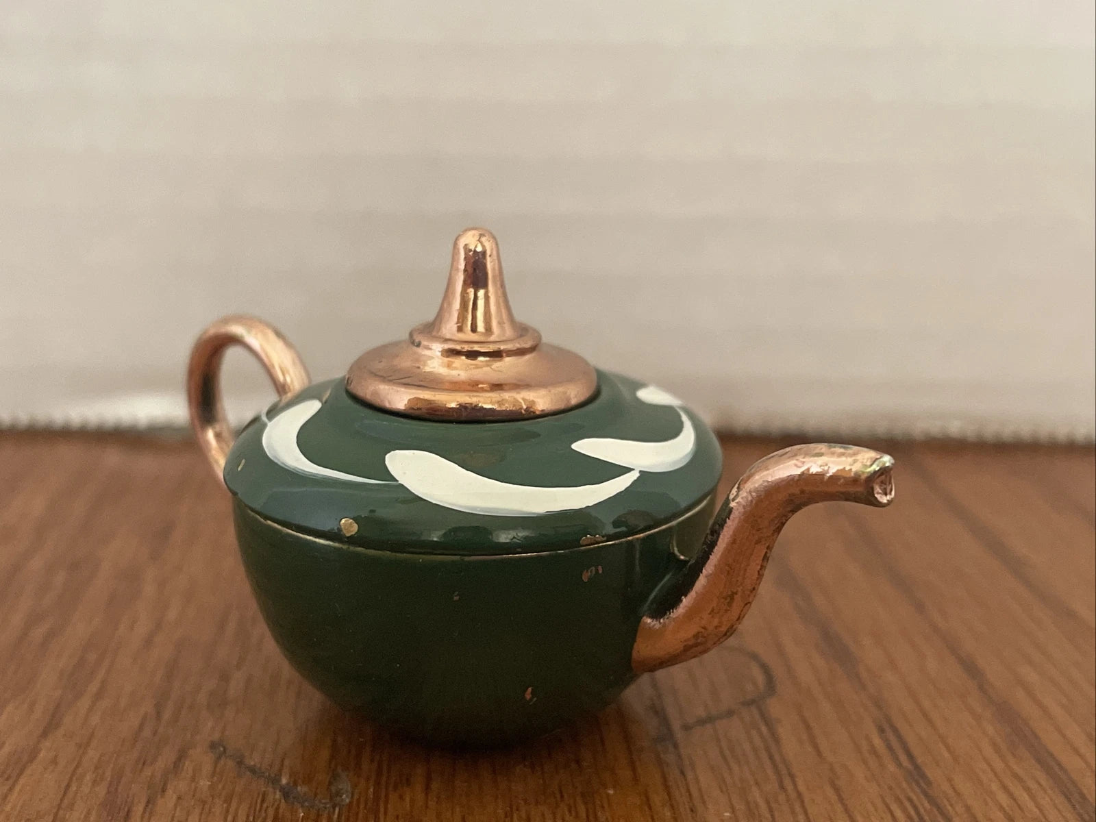 Minature Tole Enamel English Teapot Wales  Hand Painted