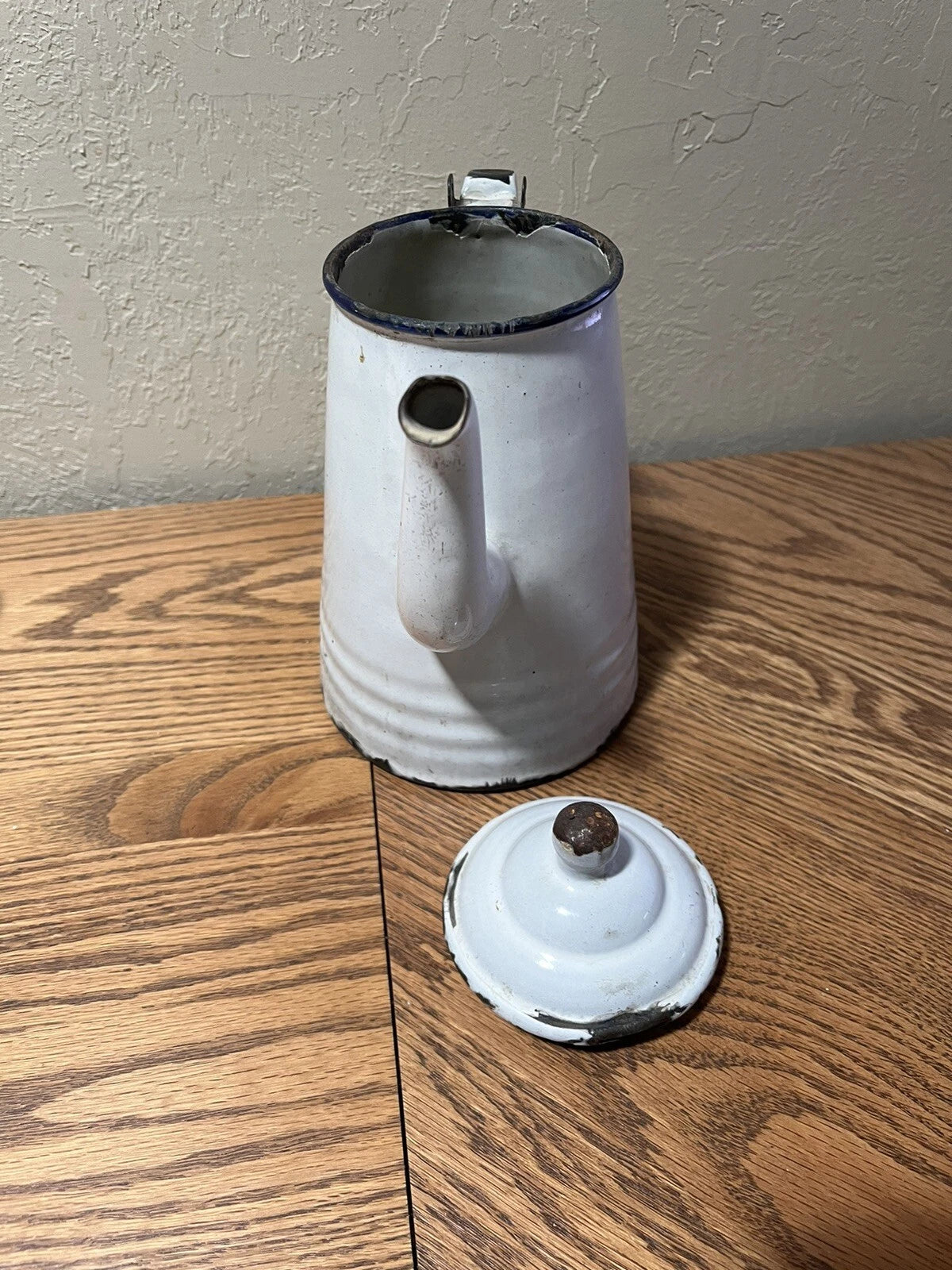 Antique white enamel 9" (with lid) tea pot