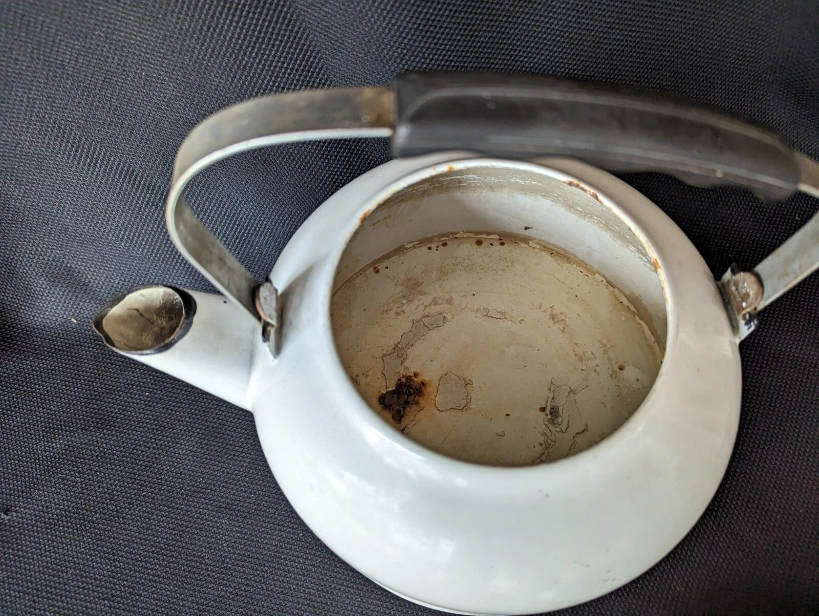Antique Enamelware White Tea Pot Coffee Kettle Porcelain