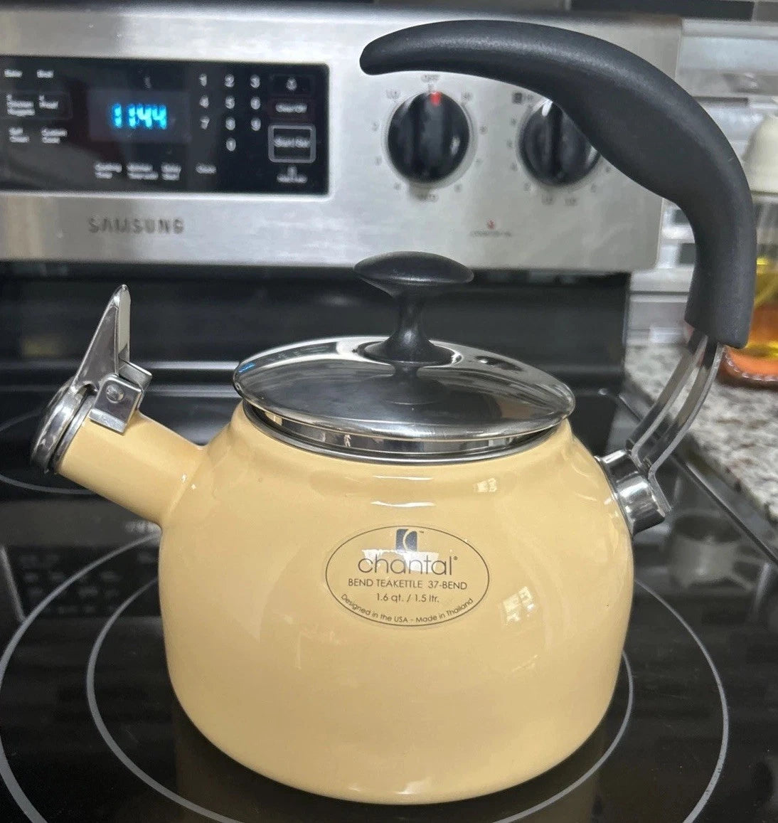 CHANTAL Whistling Tea Kettle Enamel Stainless Loop Handle Rare 1.6 Qt