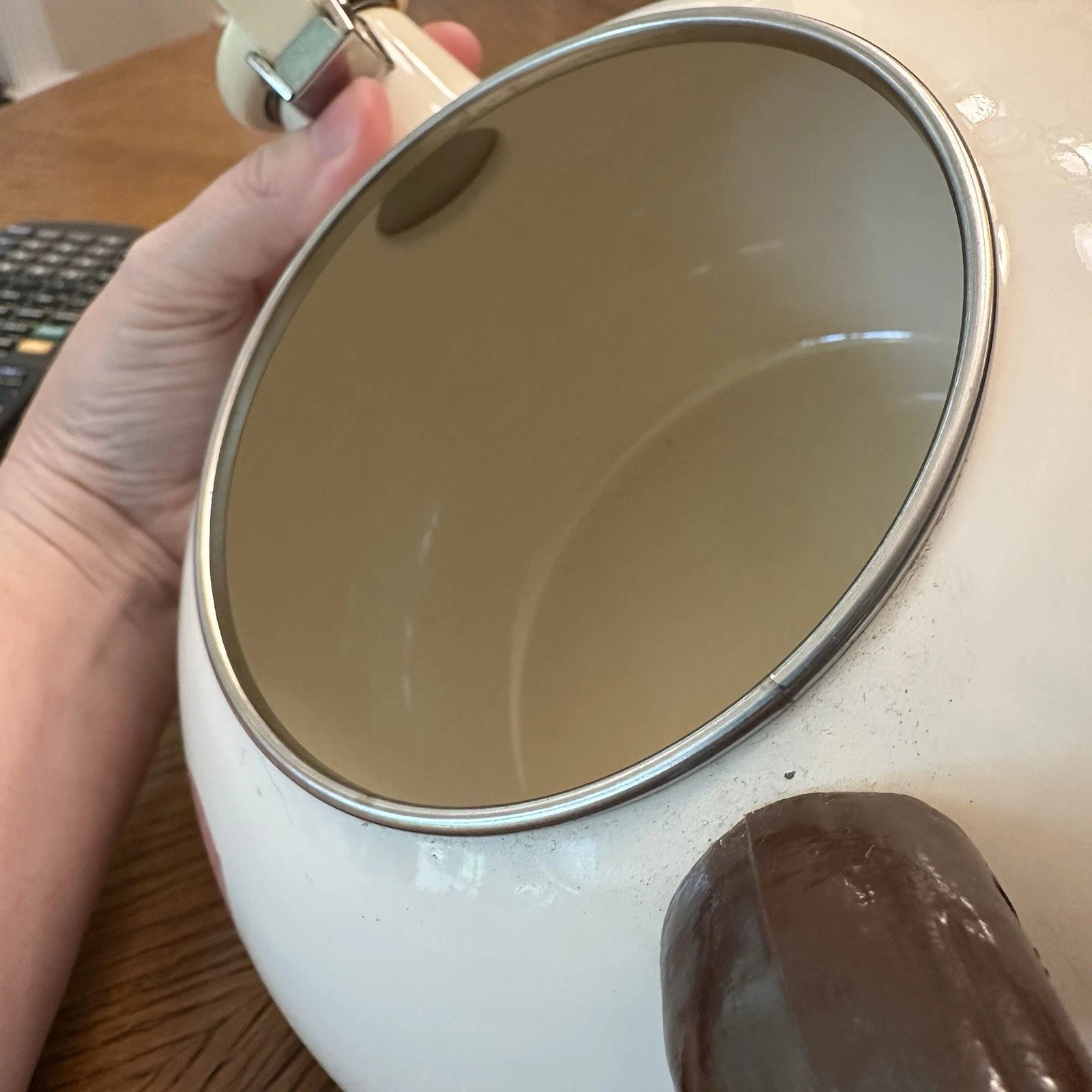 Franciscan Desert Rose Enameled Steel Tea Kettle Stovetop Teapot & Lid Vintage