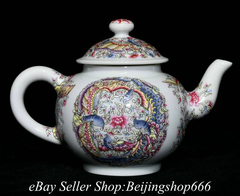 7.6" Yongzheng Marked Chinese Colour enamels Porcelain Butterfly Teapot Kettle