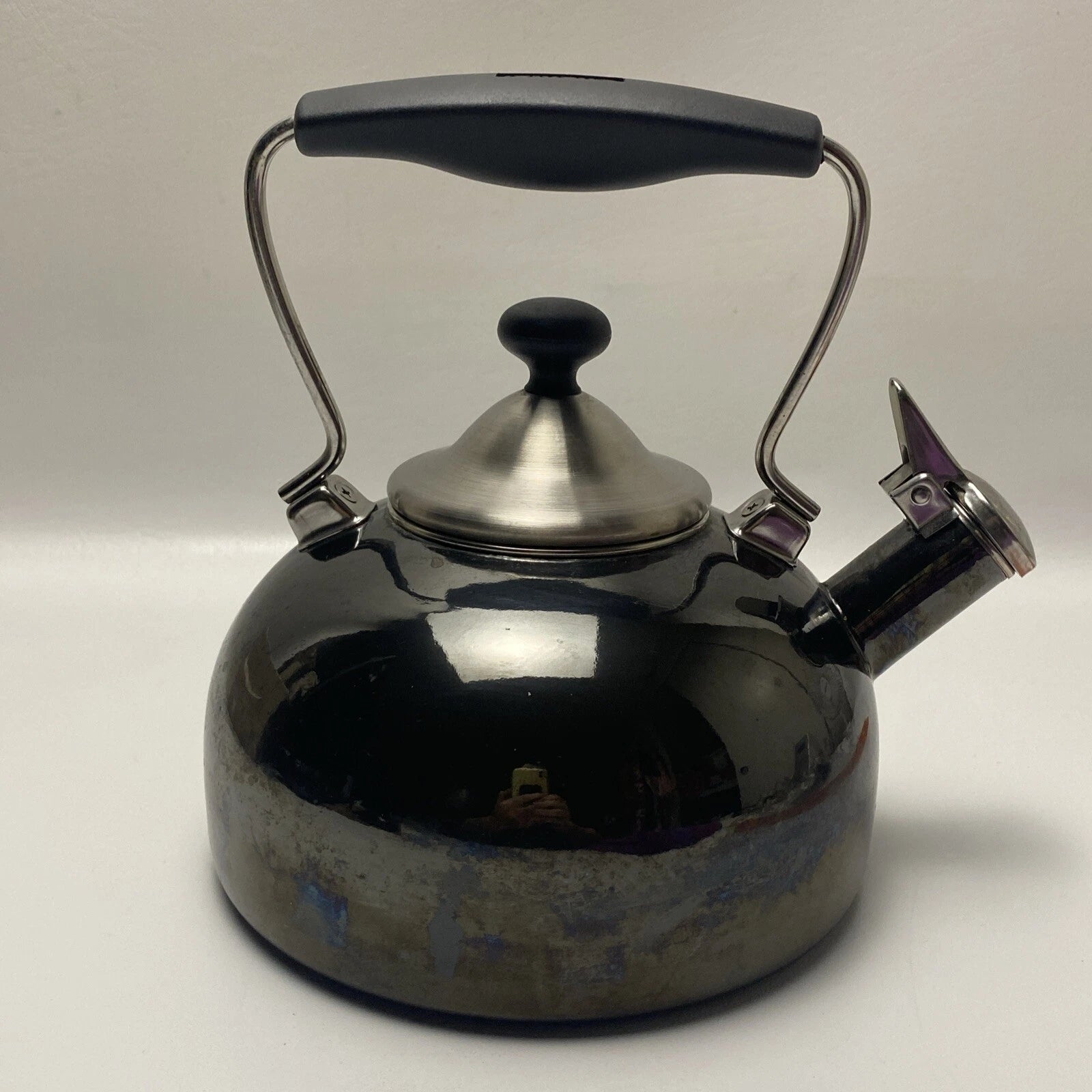 Chantal Tea Pot Kettle Enamel On Steel 1.7 Quart Vintage Dark Grey / Blue Finish
