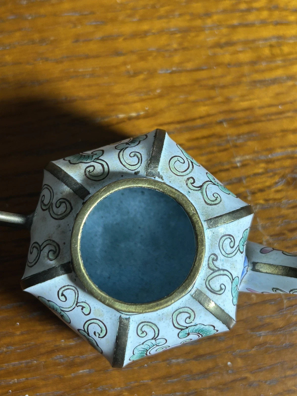 Chinemel B. Yee Enamel On Copper Miniature White Teapot W/Floral Decoration