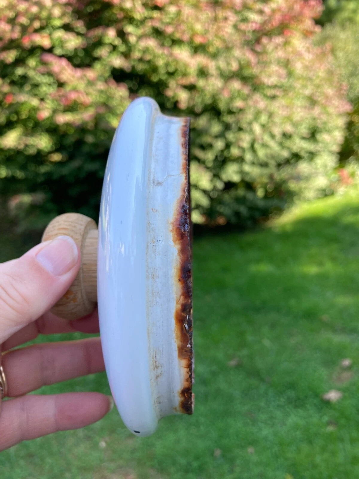 Enamel White MidCentury Tea Pot Kettle Wooden Handle & Knob Vintage | eBay