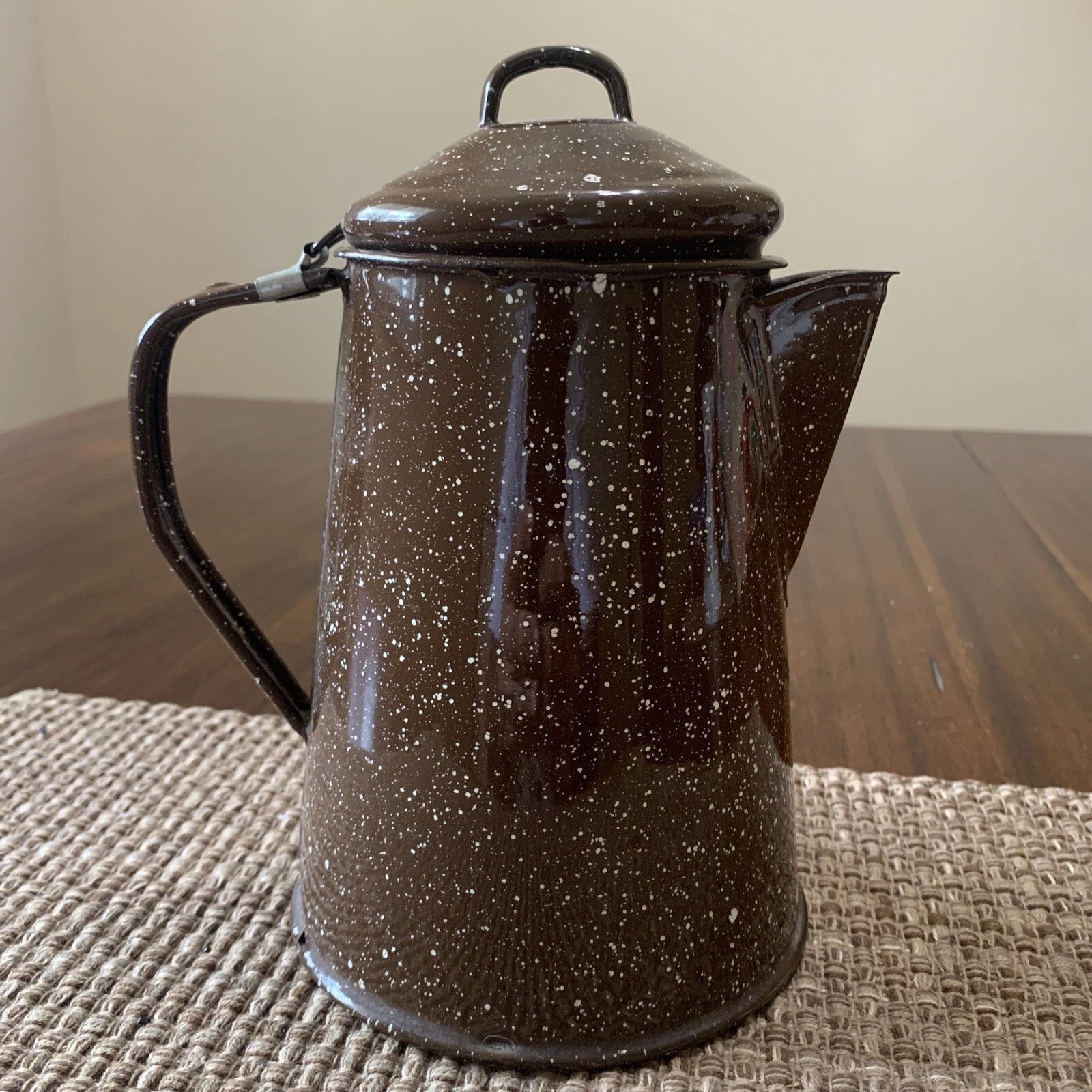 BROWN ENAMELED Speckled GRANITEWARE COFFEE TEAPOT 8" with LID Vintage | eBay