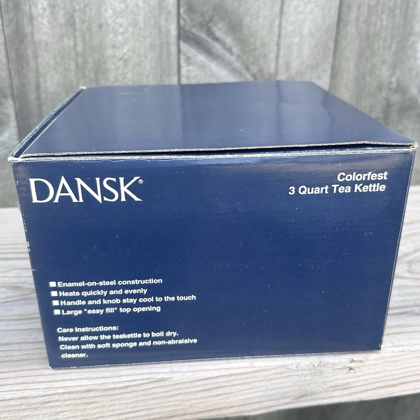 Dansk Colorfest Blue Enamel Teapot Kettle 3 Quart New in BOX NIP NOS #01068