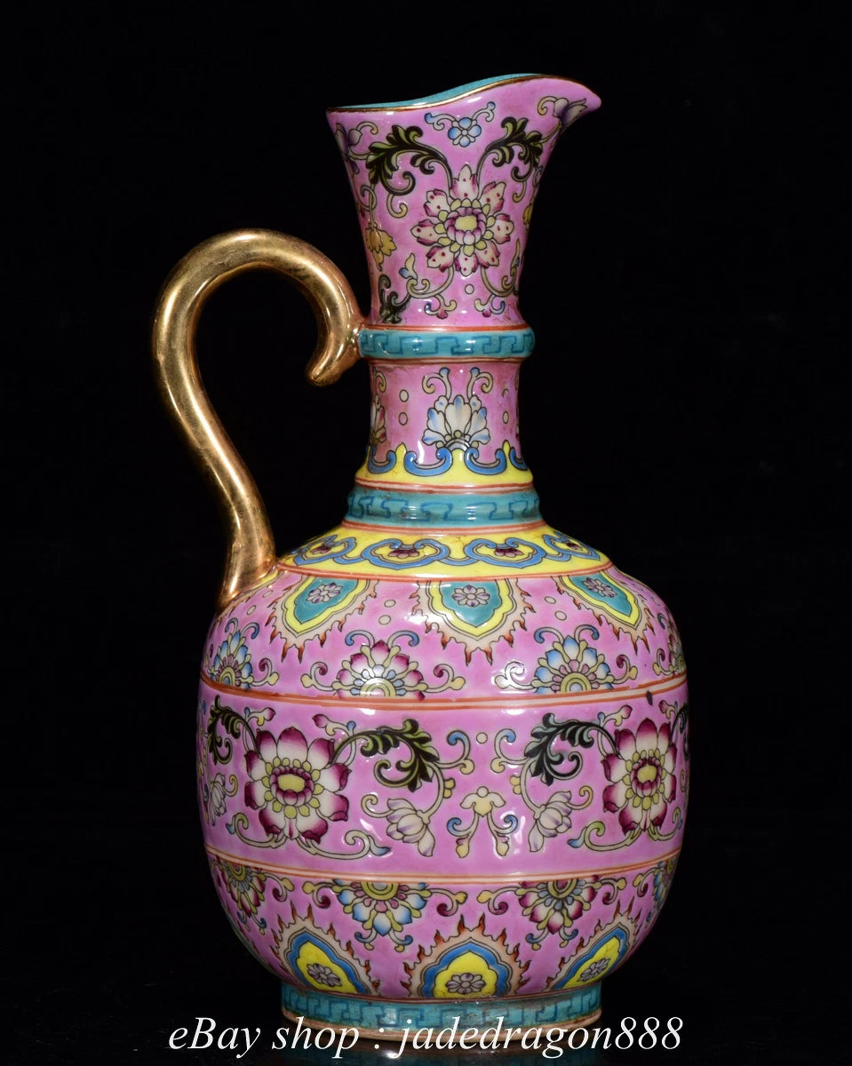 8" Yongzheng Marked Enamel Porcelain Gilt Flower Leaf Pattern Wine Tea Pot | eBay