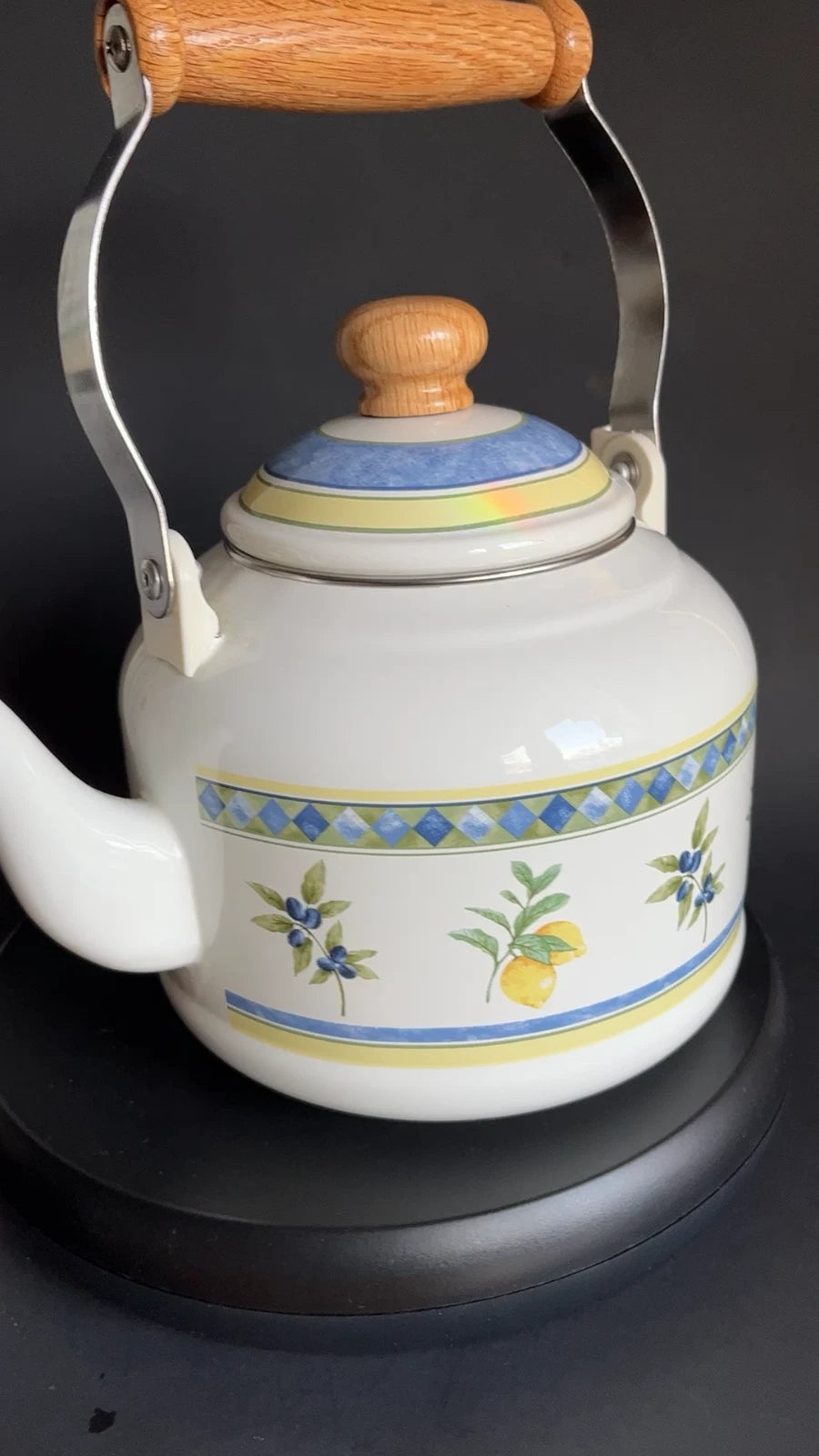 Enamel Ware Royal Doulton Carmina Tea Pot Lemons with Wooden Handle Very Nice | eBay