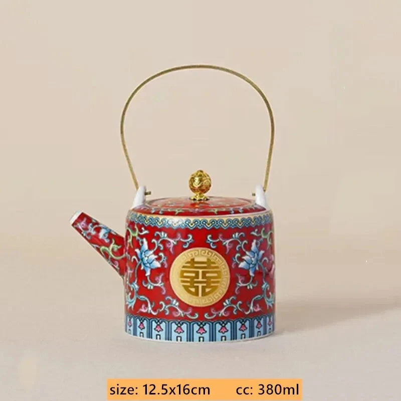 Chinese Wedding Tea Set Enamel Color Ceramic Gaiwan Handmade Beauty Teacup