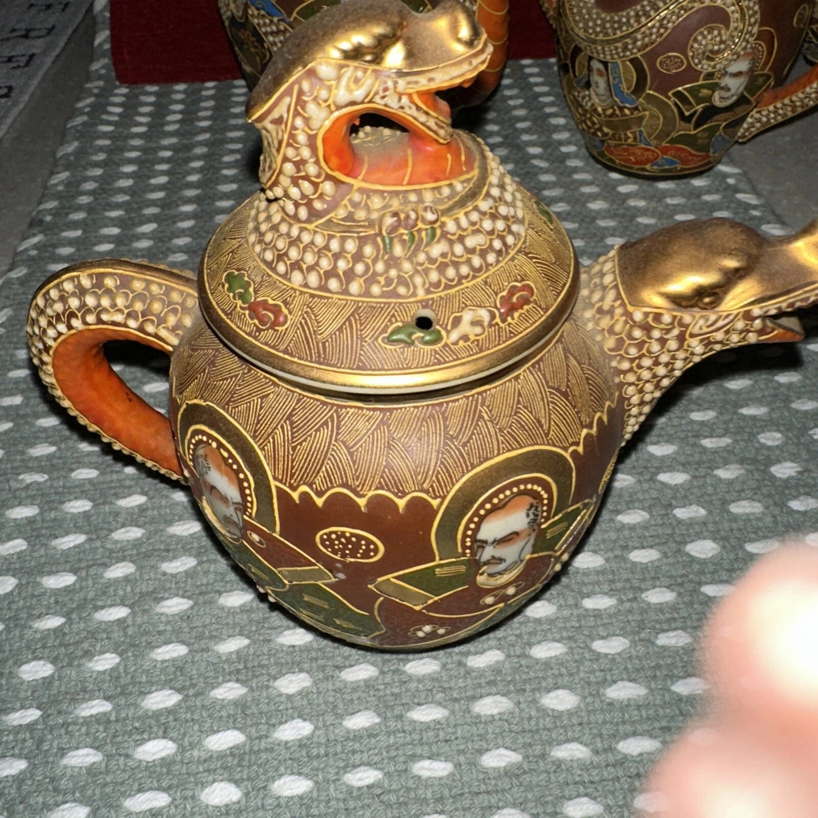 ANTIQUE 17 JAPANESE SATSUMA TEA SET PORCELAIN DRAGON-WARE MORIAGE RAISED ENAMEL | eBay