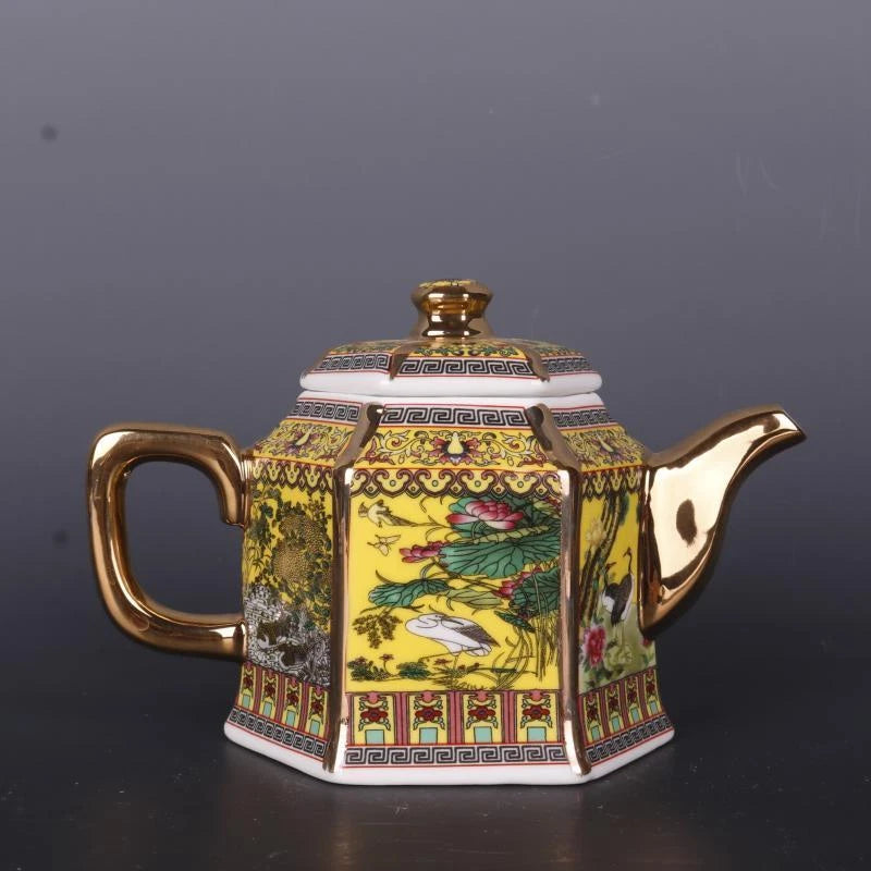 Chinese Qing Qianlong Yellow Enamel Porcelain Flowers Birds Pattern Teapot 4.30" | eBay