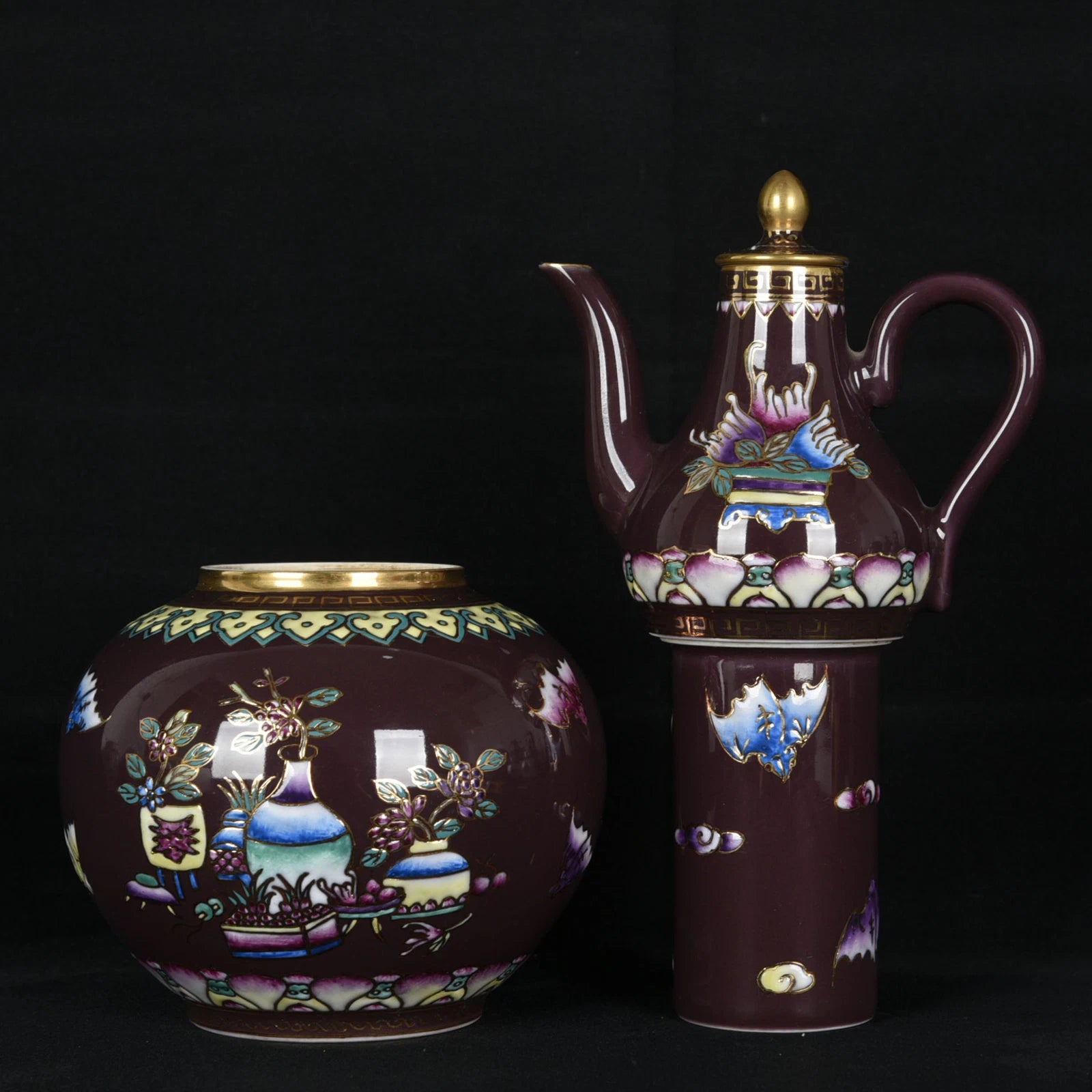 7.5"Antique dynasty Porcelain yongzheng mark colour enamels flowers gourd Teapot | eBay