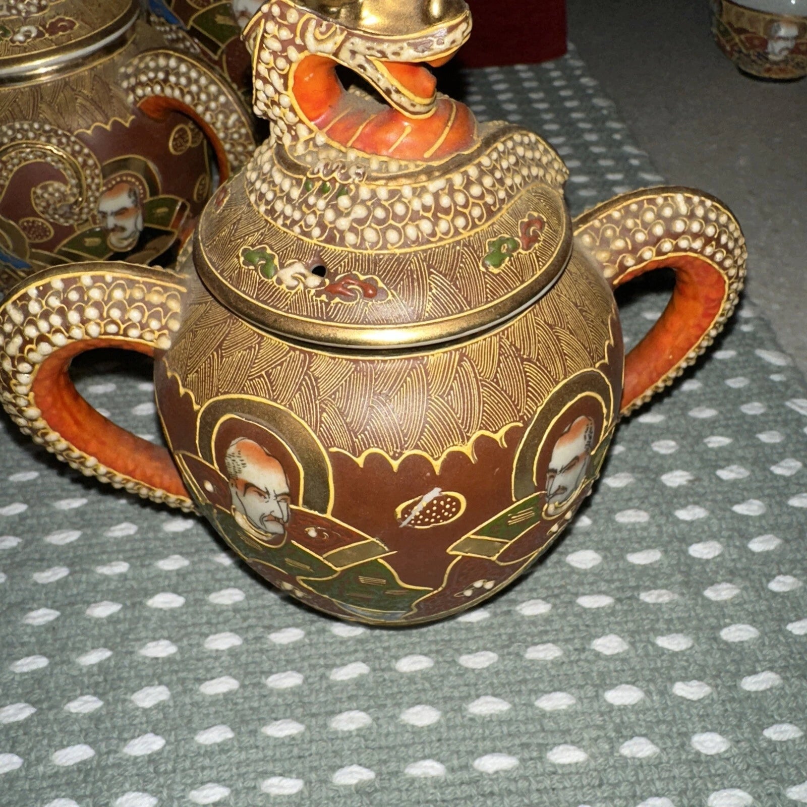 ANTIQUE 17 JAPANESE SATSUMA TEA SET PORCELAIN DRAGON-WARE MORIAGE RAISED ENAMEL | eBay