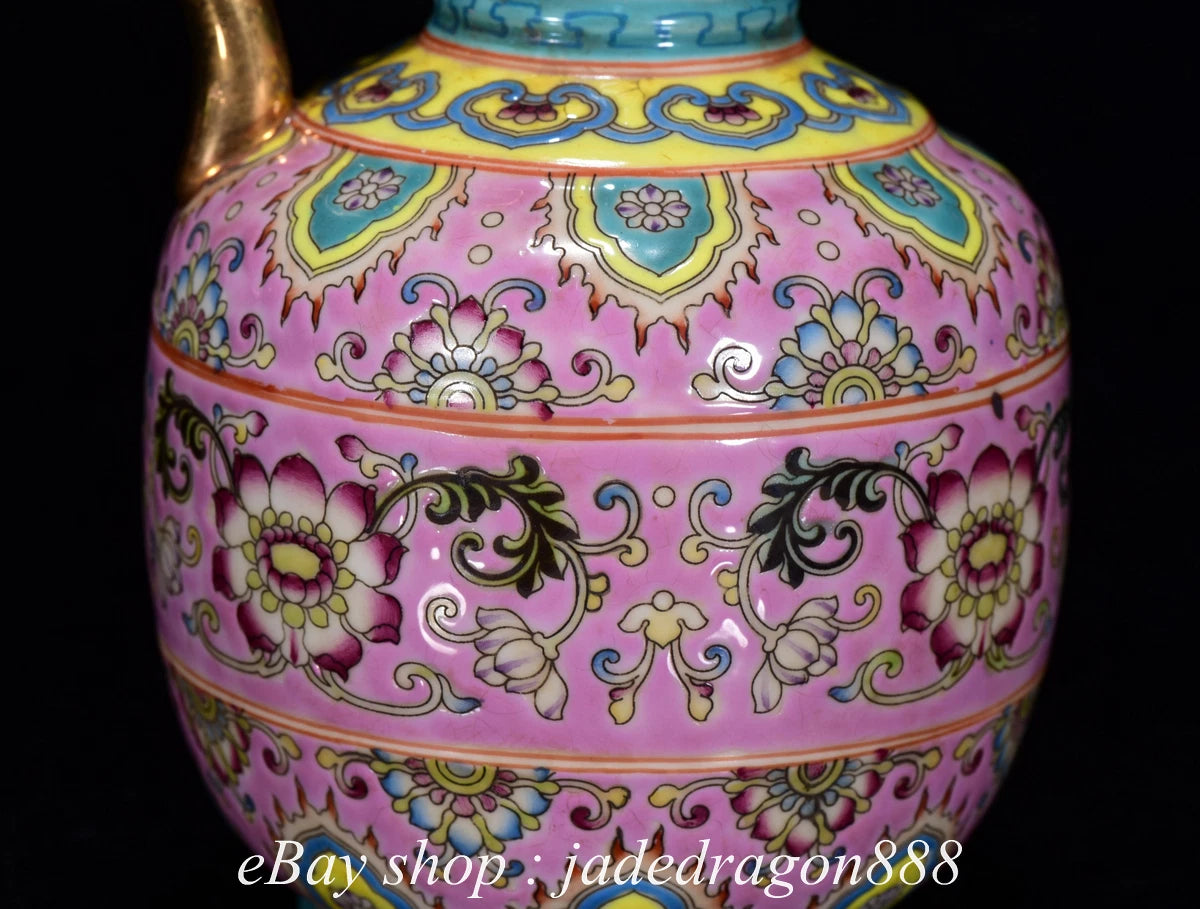 8" Yongzheng Marked Enamel Porcelain Gilt Flower Leaf Pattern Wine Tea Pot | eBay