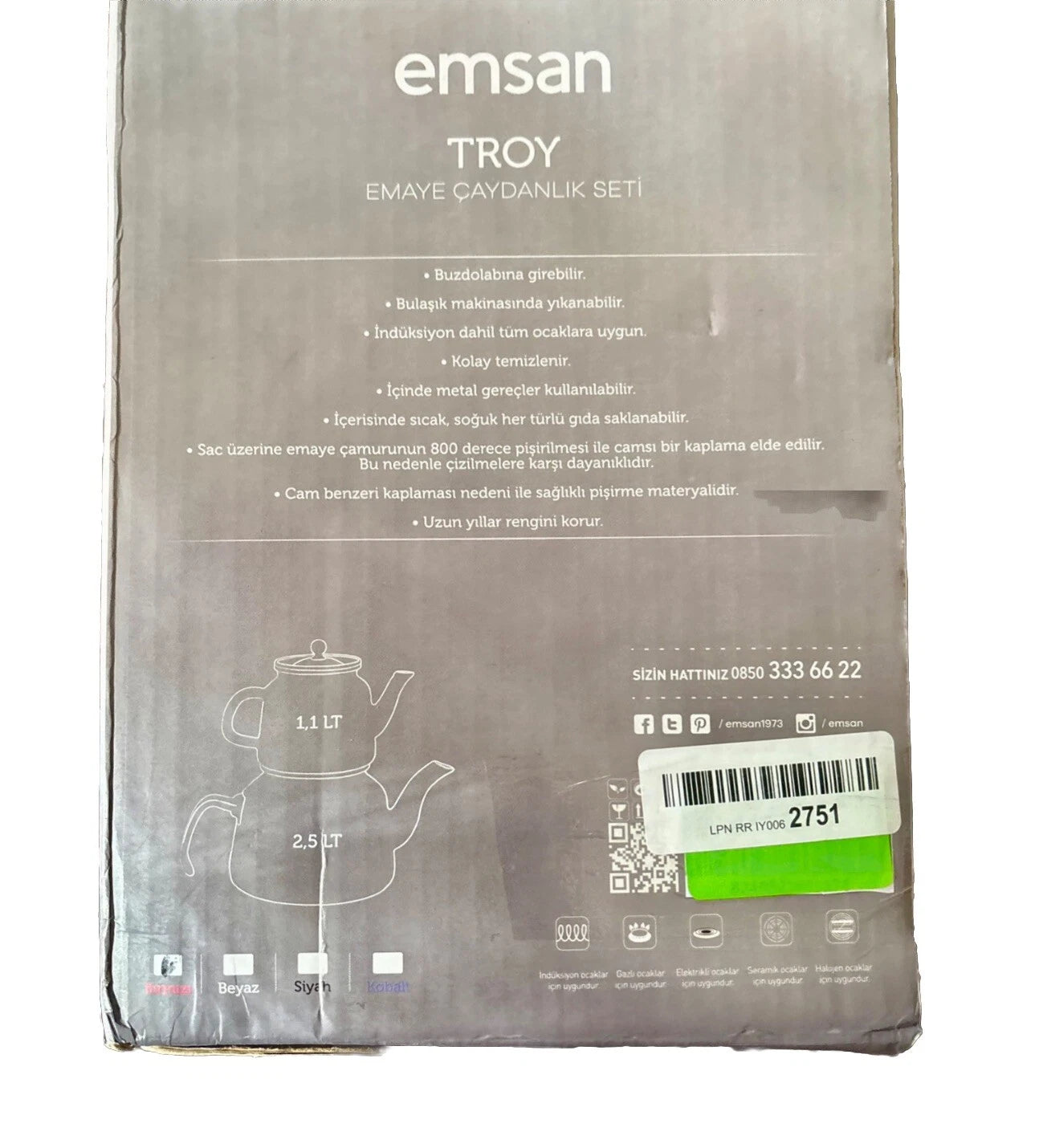 Emsan Troy Retro Red Enamel Turkish Teapot & Lid Set 2 Kettles 3.6 LT Rare NEW