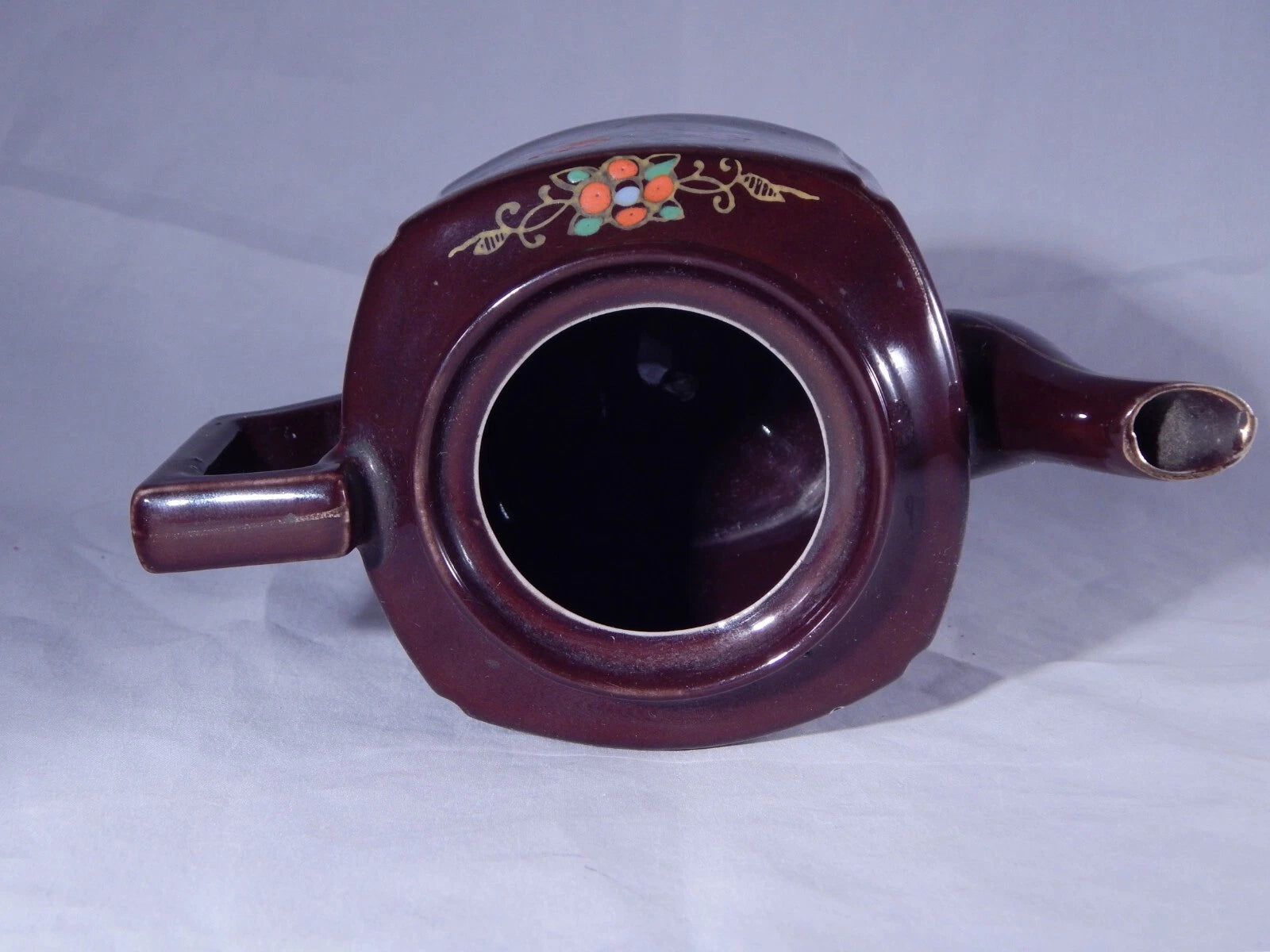 Antique Vintage Japan Teapot Early Mid Century Glossy Embossed Design Enamel