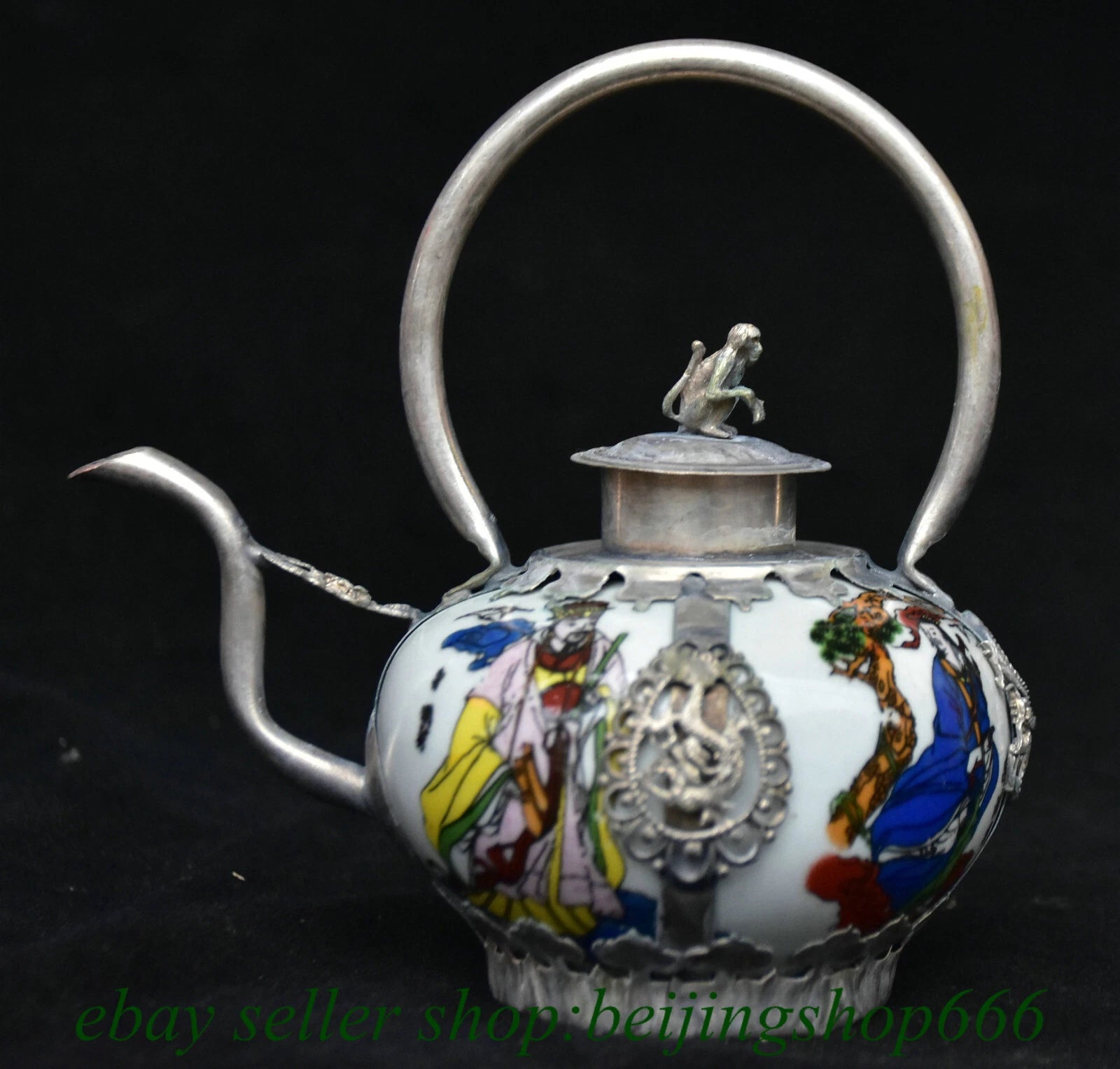 5.6" Old Chinese Copper enamel Porcelain Lohan Arhat Portable Kettle Teapot | eBay