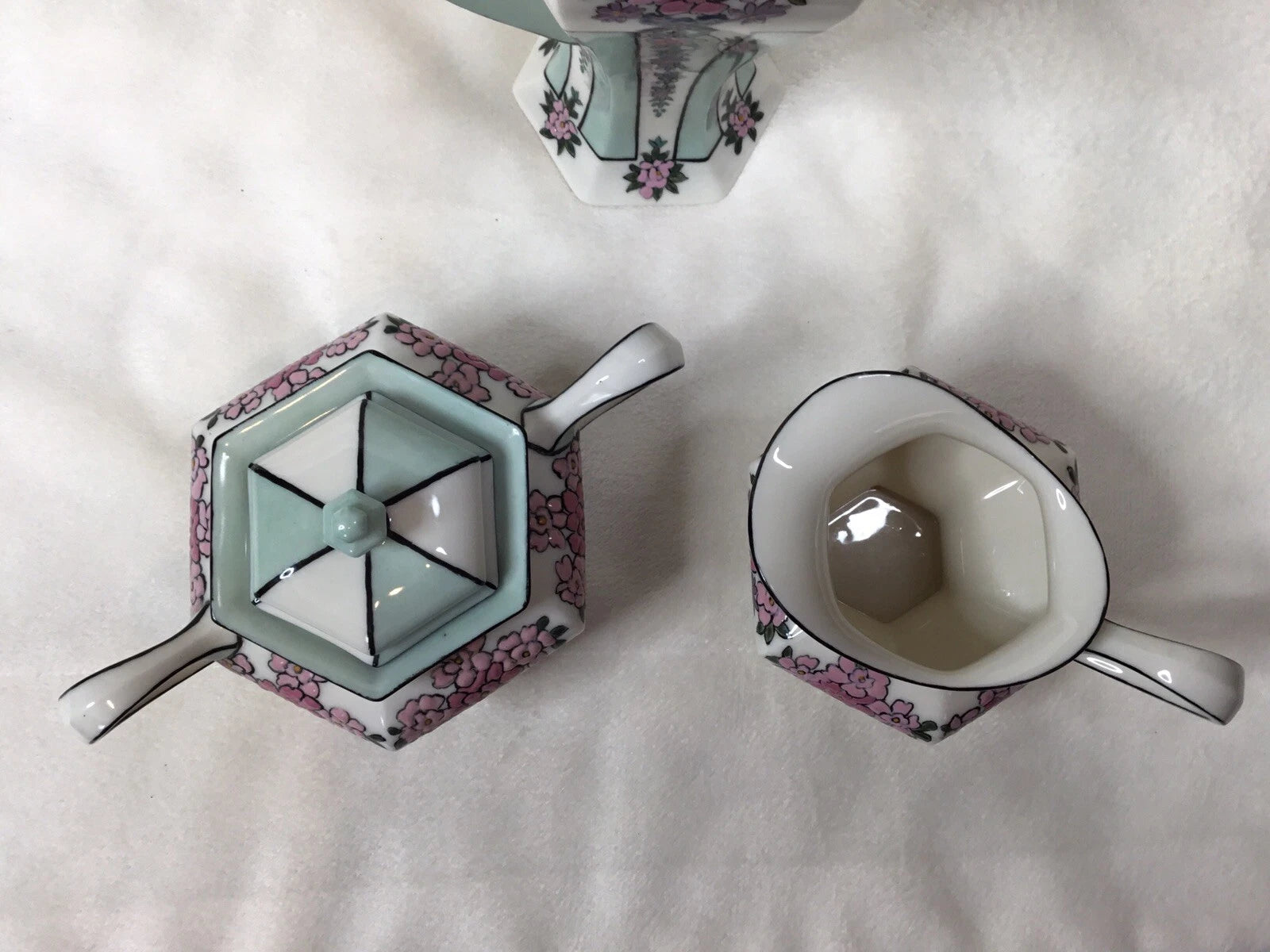 American Belleek Lenox Custom Tea Pot Sugar Bowl Cream Pitcher Signed 1913 S.H.S