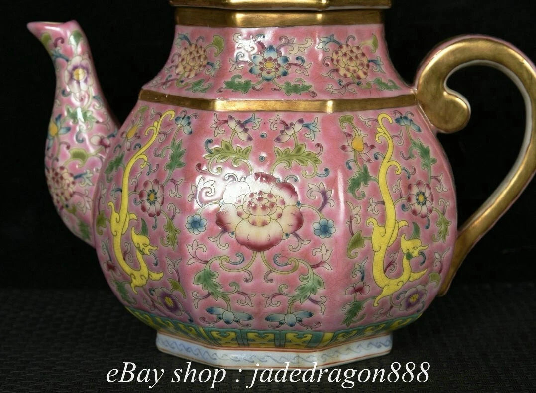 7" Yongzheng Marked Enamel Porcelain Gilt Flower Leaf Dragon Pattern Teapot | eBay
