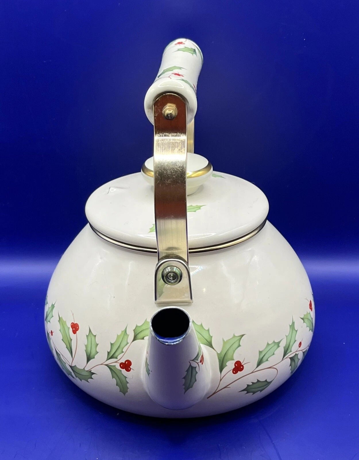 Lenox Tea Kettle Holiday Holly Berry Enamel Pot Porcelain Handle Christmas Metal | eBay