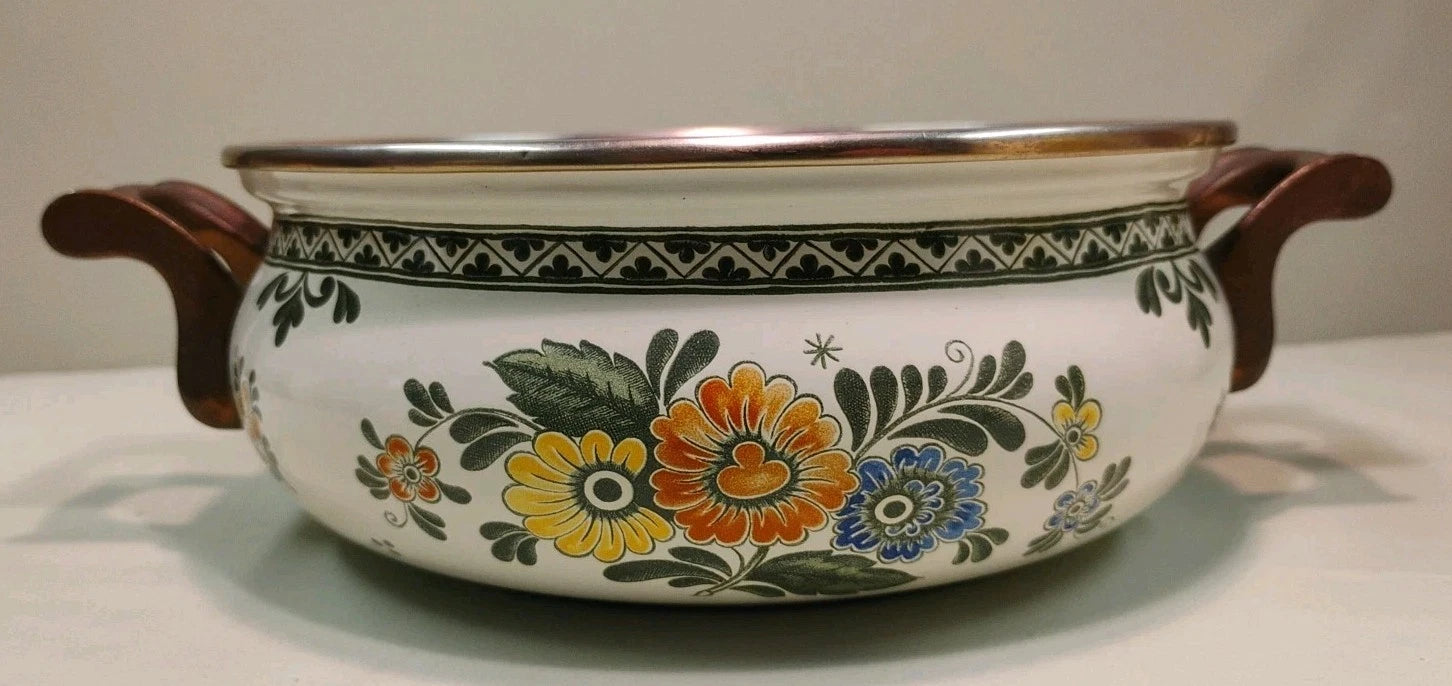 ASTA White Floral Enamelware Old Amsterdam 8.5” Dutch Oven & Teapot PRISTINE!!!