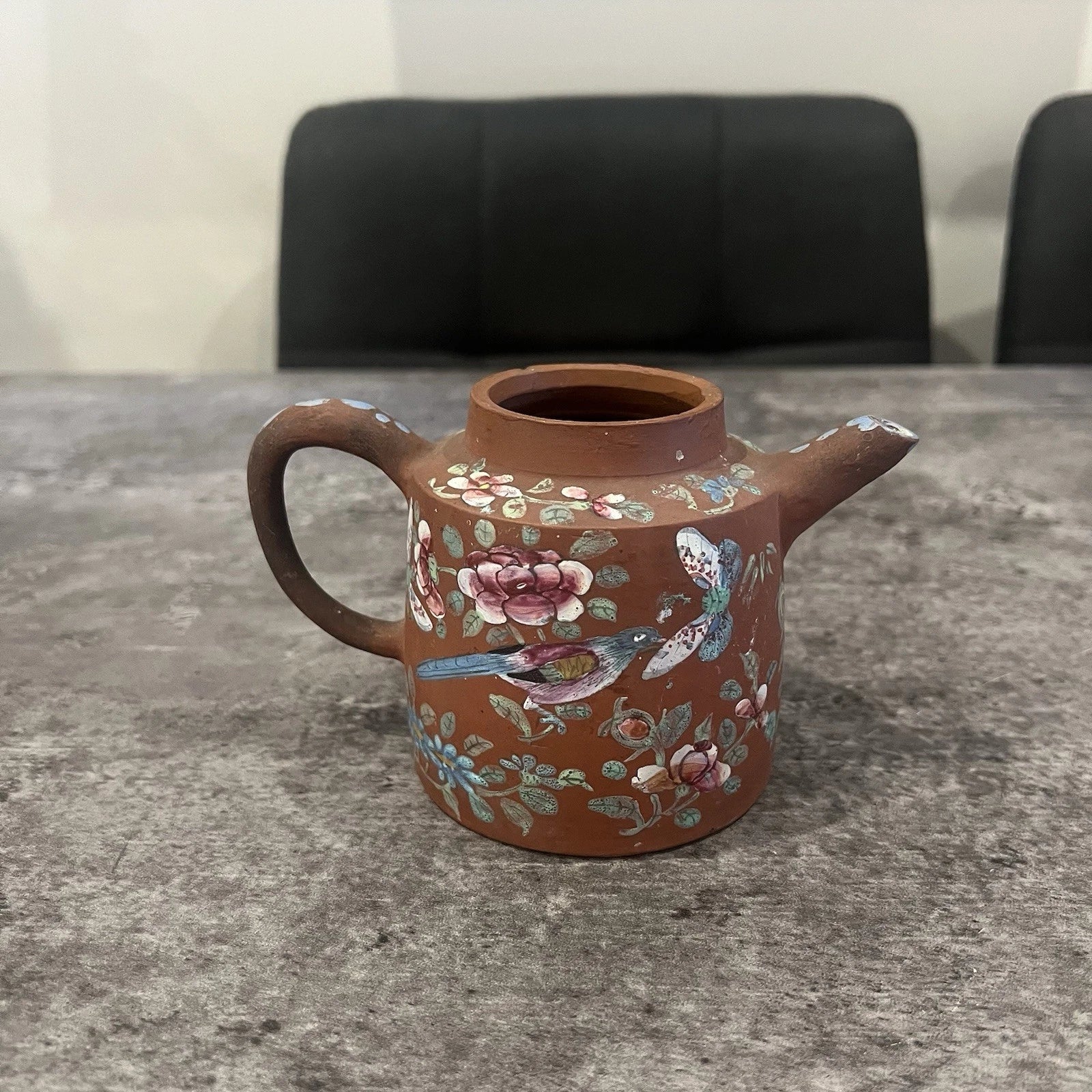 Chinese Yixing Zisha Redware Teapot Hand Enamelled Birds Flowers Antique | eBay