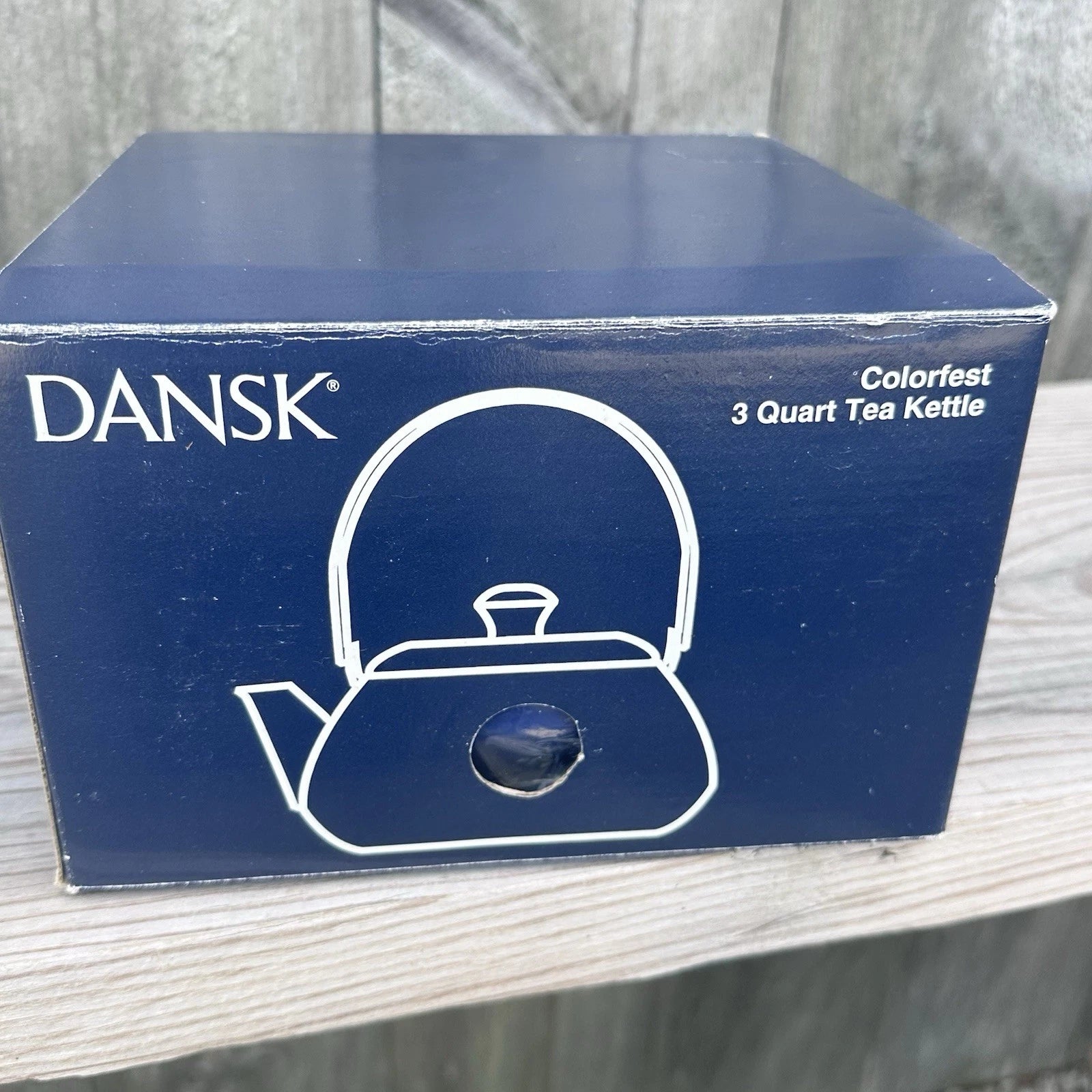 Dansk Colorfest Blue Enamel Teapot Kettle 3 Quart New in BOX NIP NOS #01068