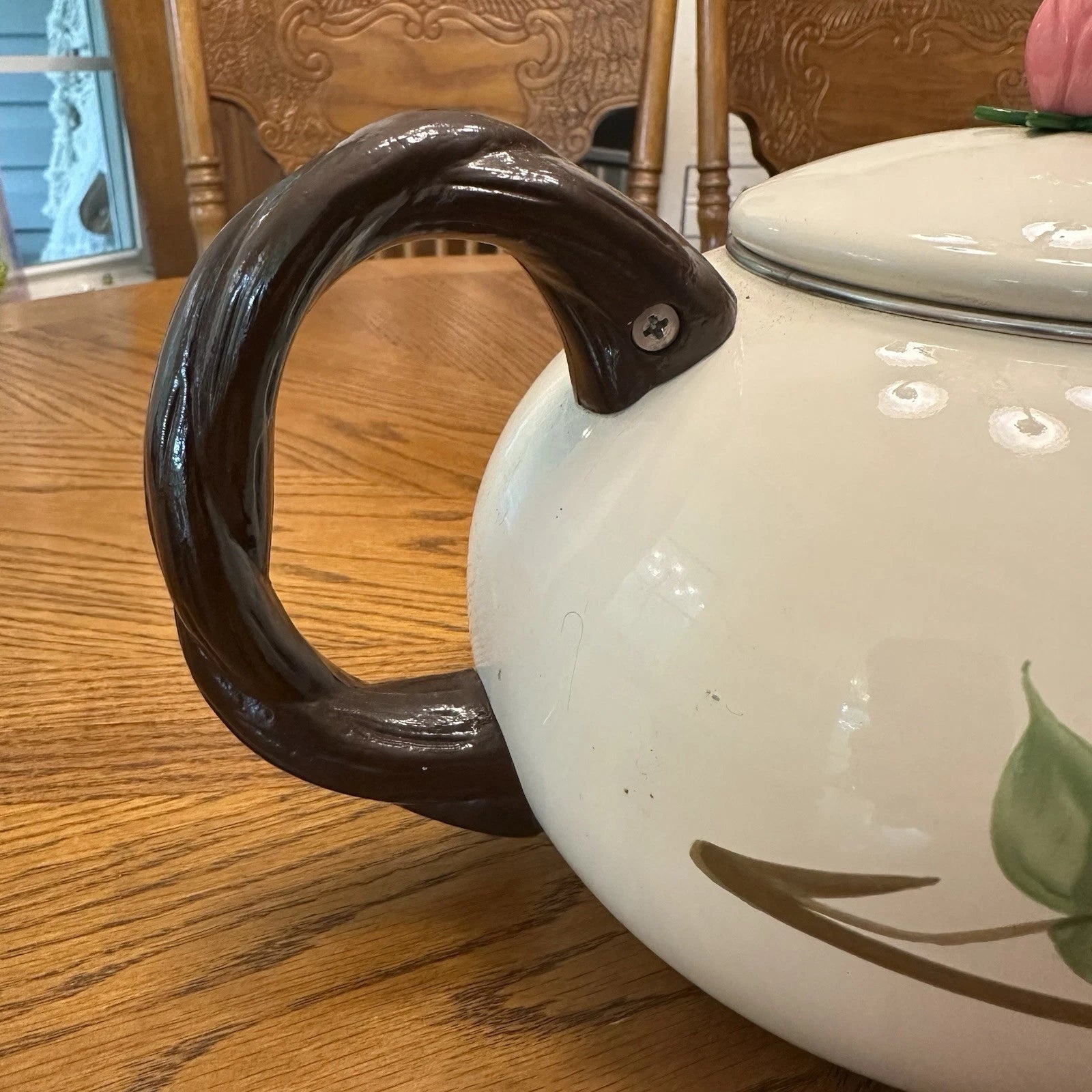 Franciscan Desert Rose Enameled Steel Tea Kettle Stovetop Teapot & Lid Vintage