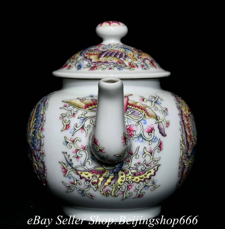 7.6" Yongzheng Marked Chinese Colour enamels Porcelain Butterfly Teapot Kettle