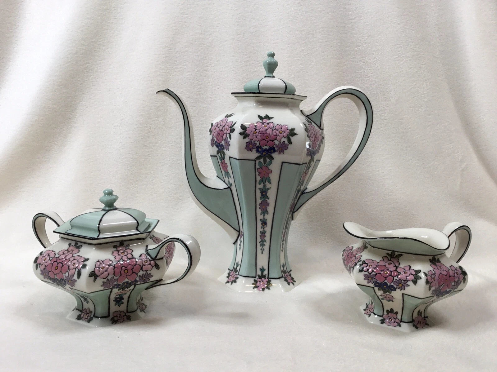 American Belleek Lenox Custom Tea Pot Sugar Bowl Cream Pitcher Signed 1913 S.H.S