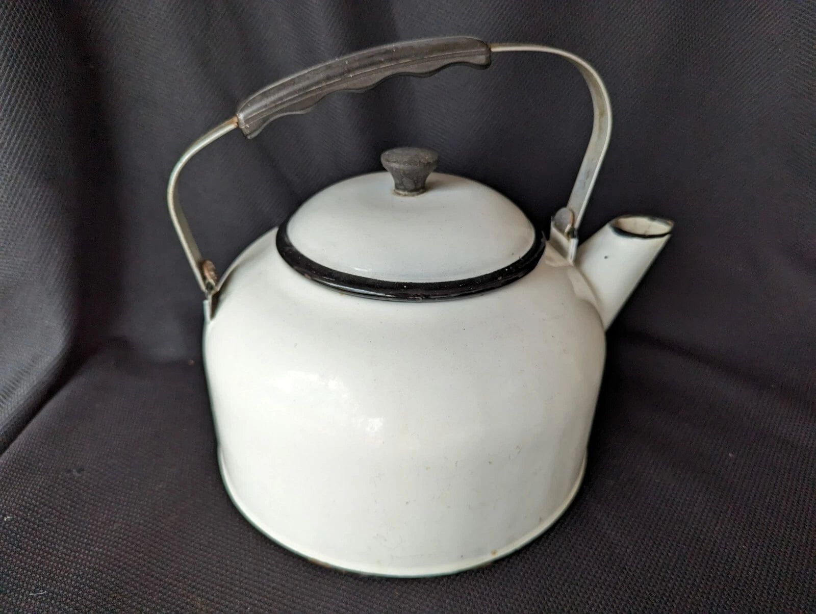 Antique Enamelware White Tea Pot Coffee Kettle Porcelain