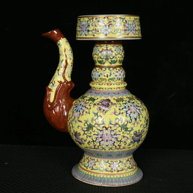 9.1" Old dynasty Porcelain qianlong mark colour enamels Eight treasures Teapot