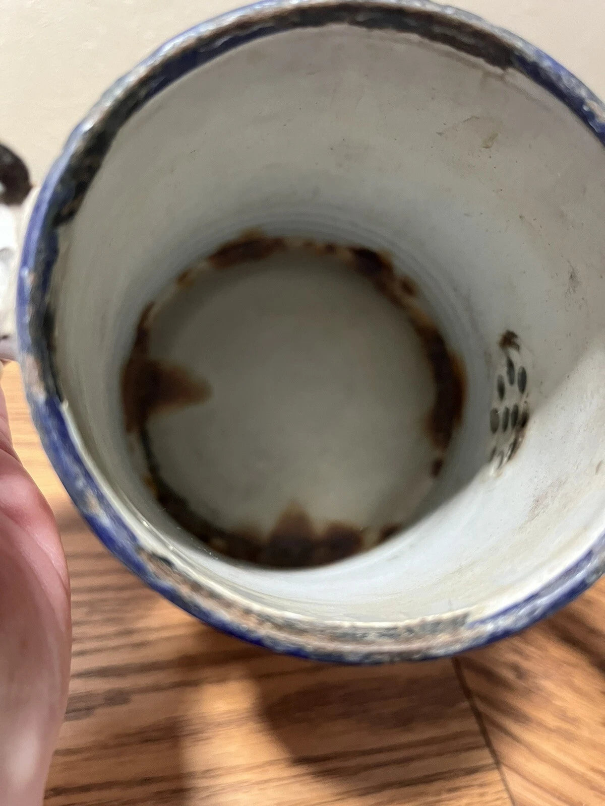 Antique white enamel 9" (with lid) tea pot