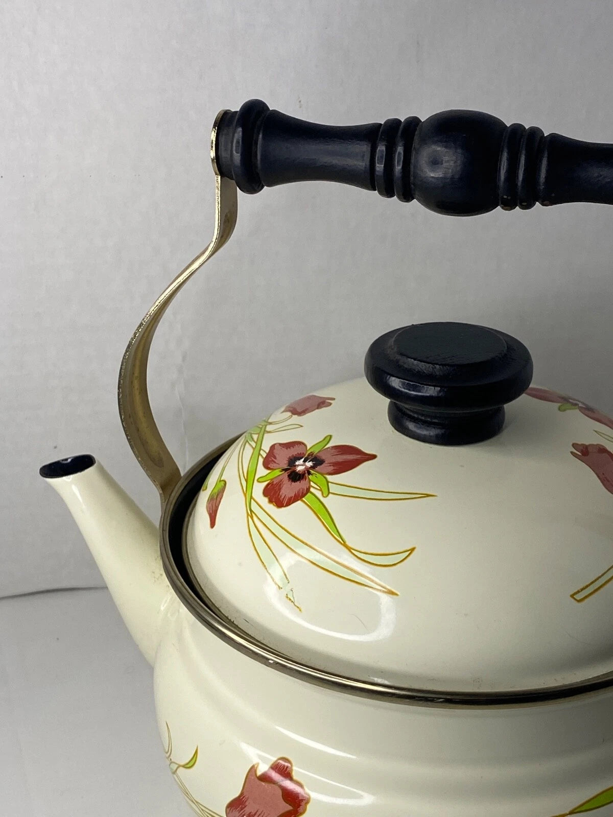 Gailstyn-Sutton Tea Pot Kettle Jardine Collection MCM Floral Enamel 1981 Japan