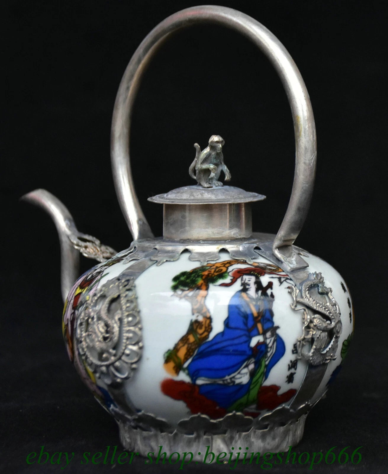 5.6" Old Chinese Copper enamel Porcelain Lohan Arhat Portable Kettle Teapot | eBay