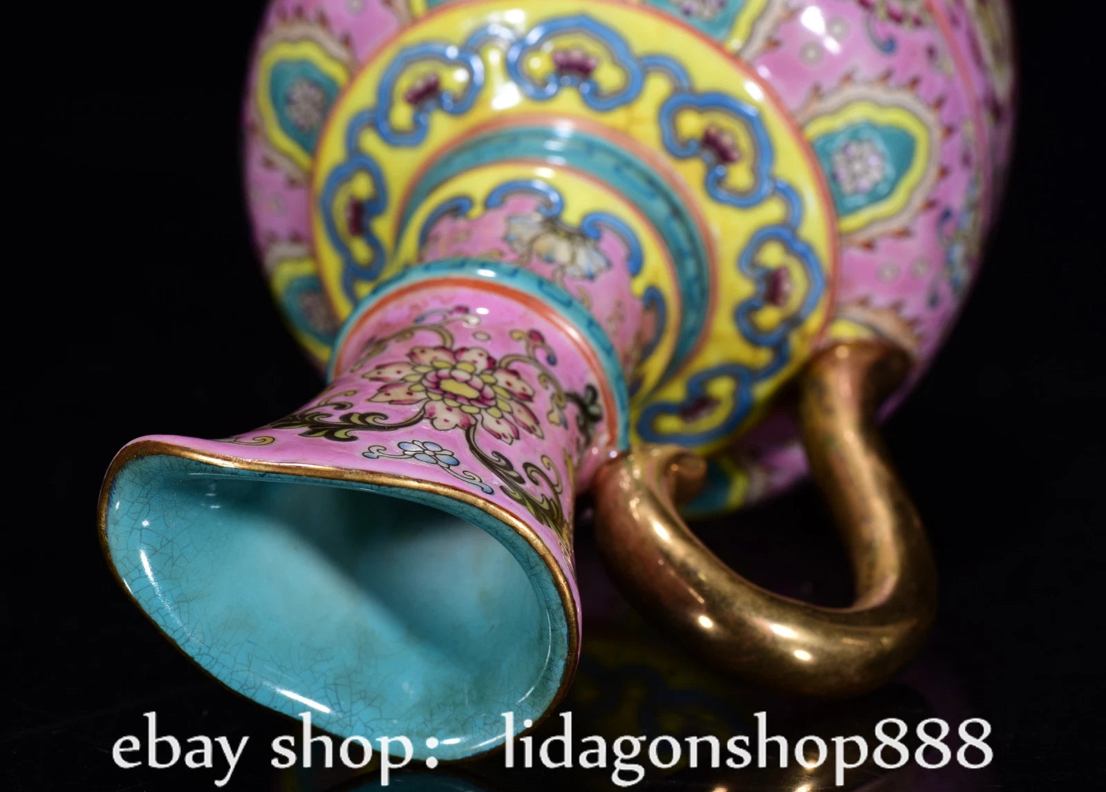 8" Yongzheng Marked Enamel Porcelain Gilt Flower Leaf Pattern Wine Tea Pot